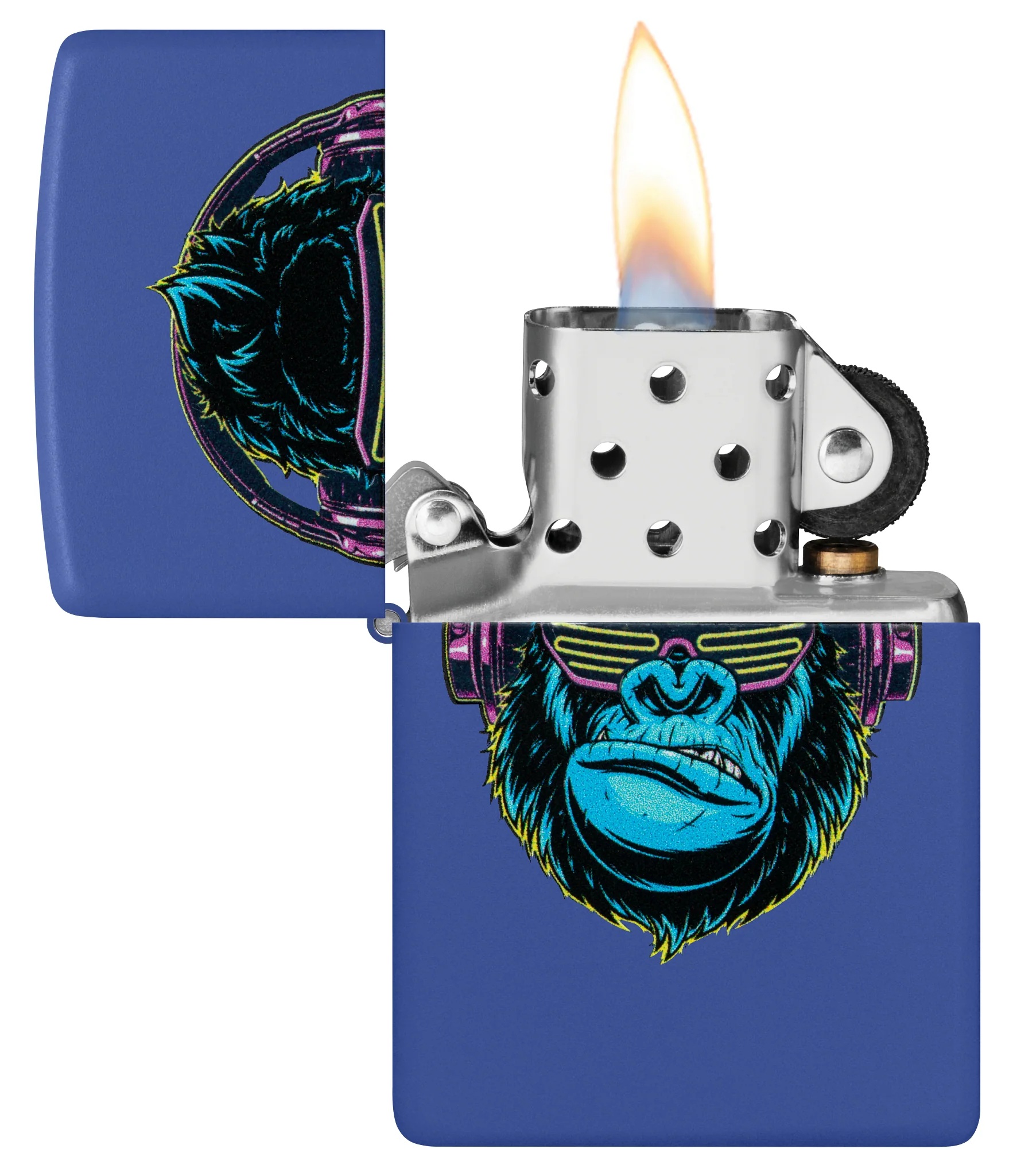 Front shot of Zippo Bejeweled Beetle Design High Polish Brass Windproof Lighter standing at a 3/4 angle.