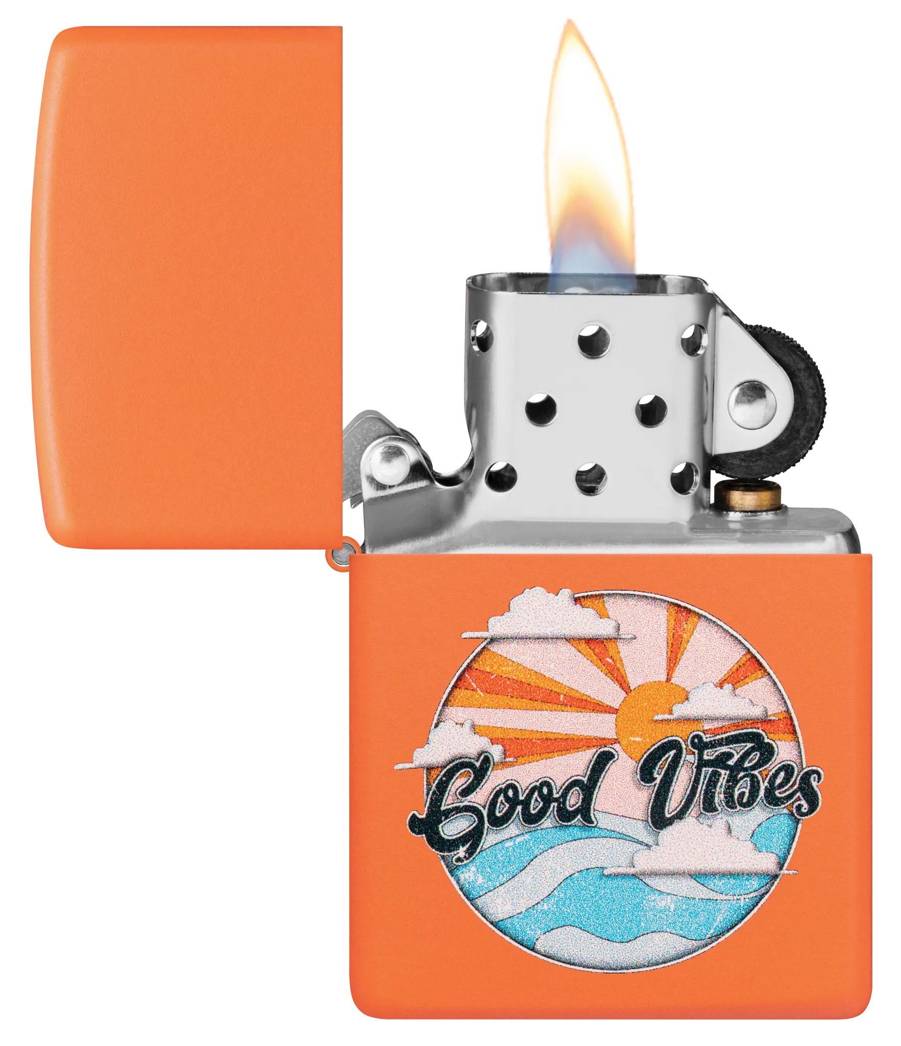 Front shot of Zippo Bejeweled Beetle Design High Polish Brass Windproof Lighter standing at a 3/4 angle.