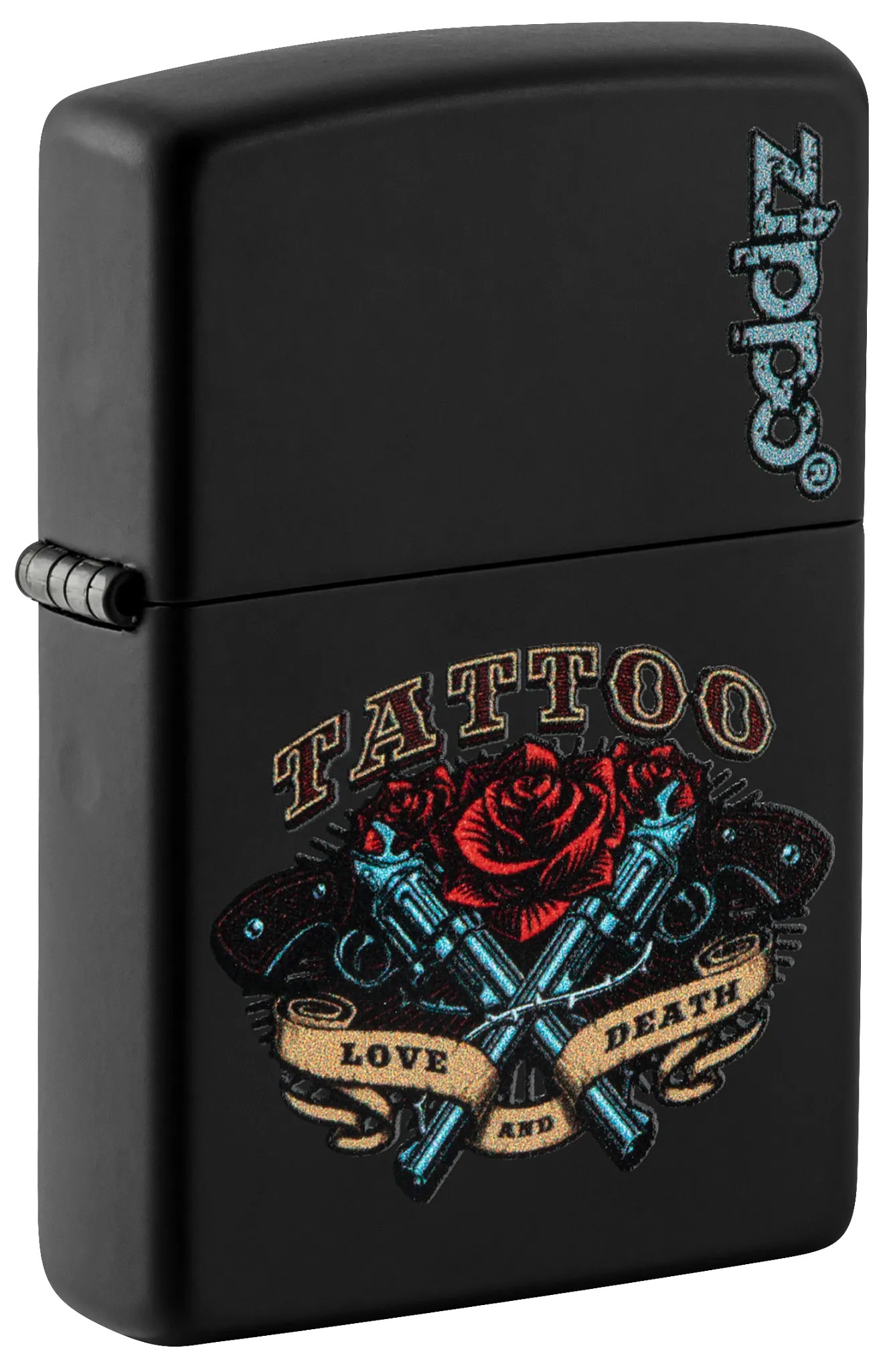 Front shot of Zippo Bejeweled Beetle Design High Polish Brass Windproof Lighter standing at a 3/4 angle.