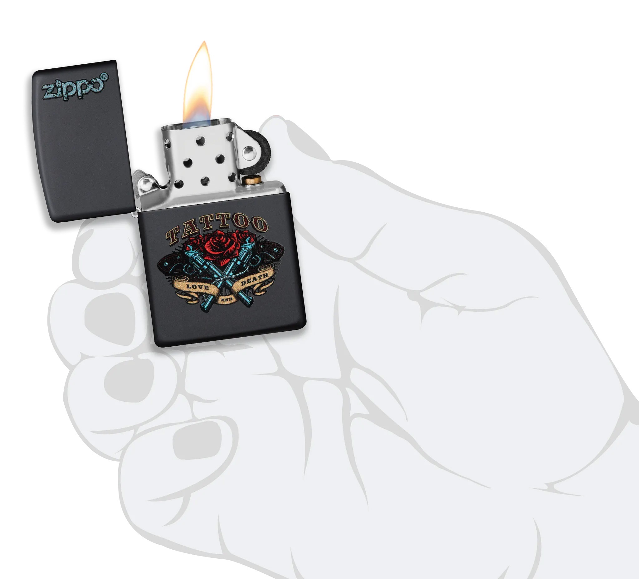 Front shot of Zippo Bejeweled Beetle Design High Polish Brass Windproof Lighter standing at a 3/4 angle.