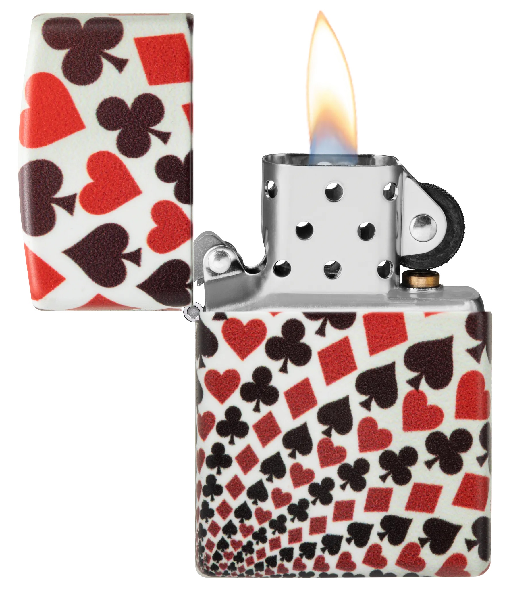Front shot of Zippo Bejeweled Beetle Design High Polish Brass Windproof Lighter standing at a 3/4 angle.