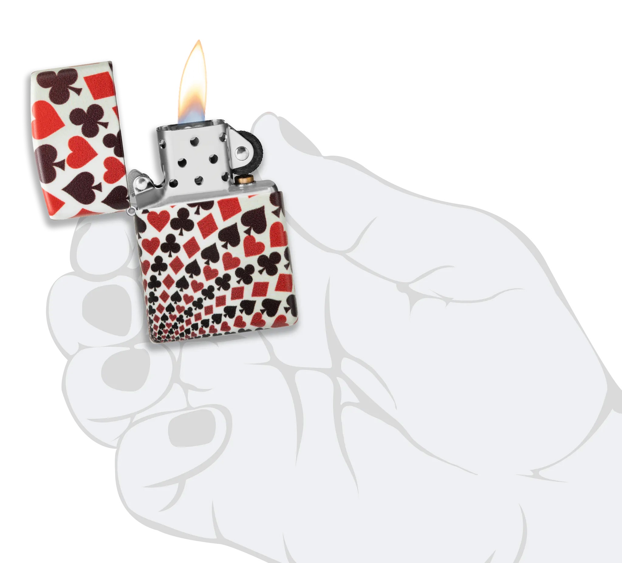 Front shot of Zippo Bejeweled Beetle Design High Polish Brass Windproof Lighter standing at a 3/4 angle.