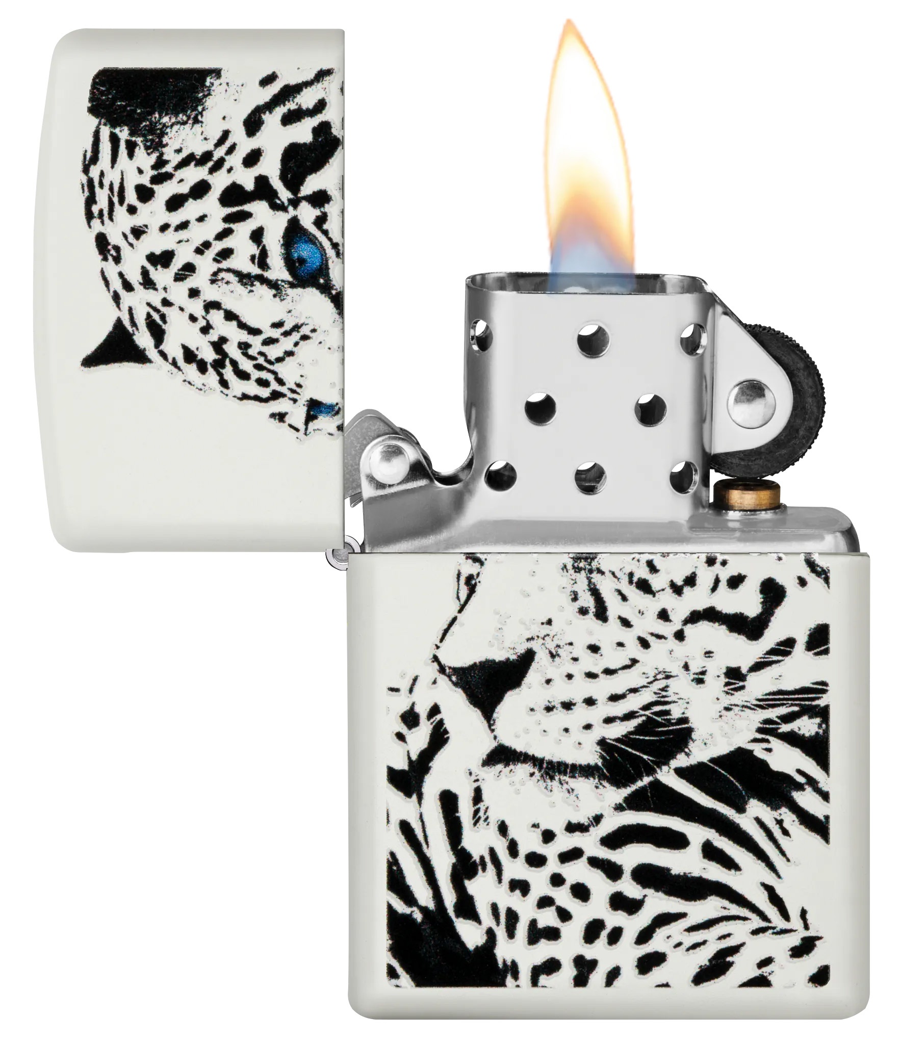 Front shot of Zippo Bejeweled Beetle Design High Polish Brass Windproof Lighter standing at a 3/4 angle.