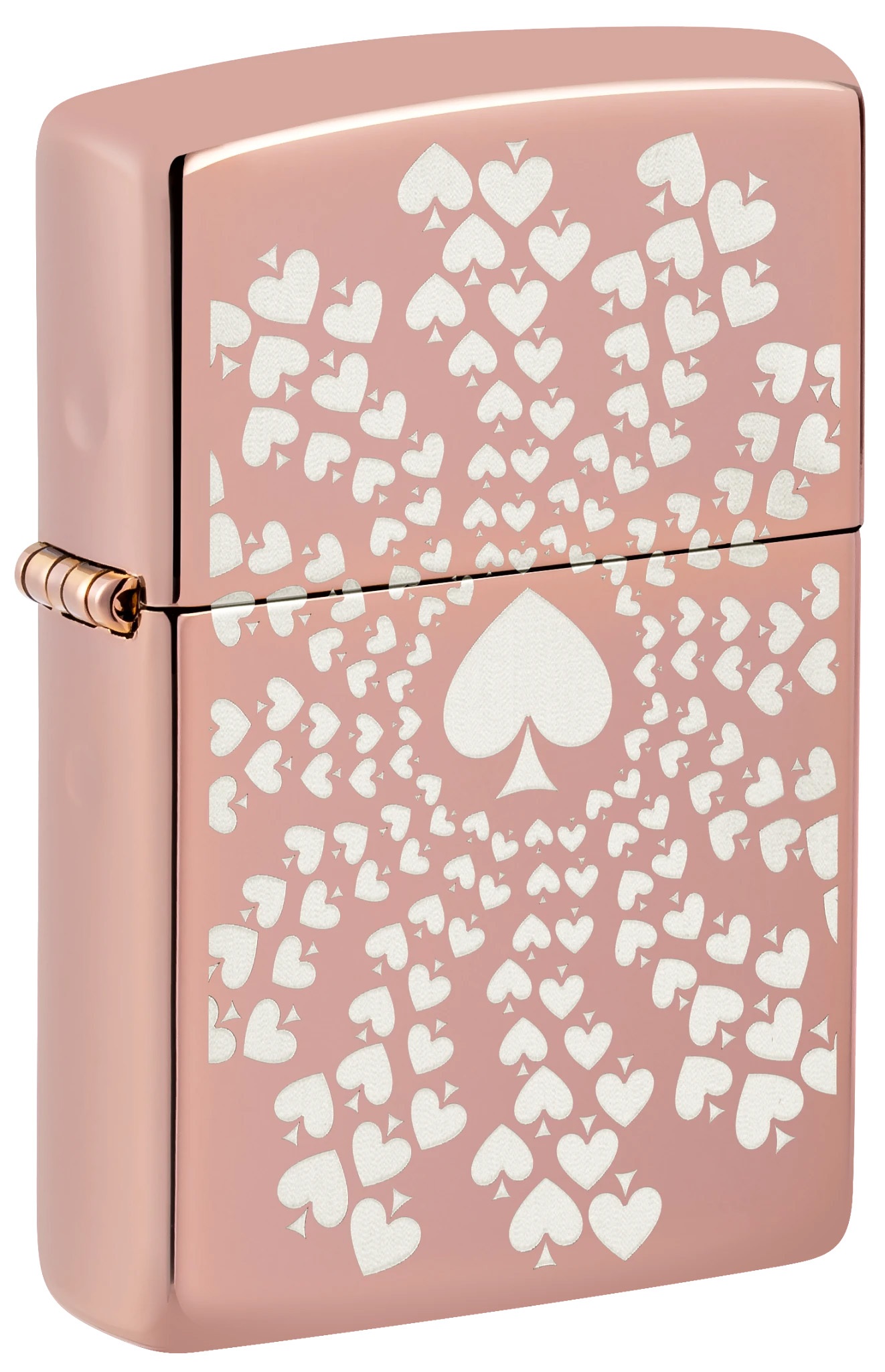 Front shot of Zippo Bejeweled Beetle Design High Polish Brass Windproof Lighter standing at a 3/4 angle.