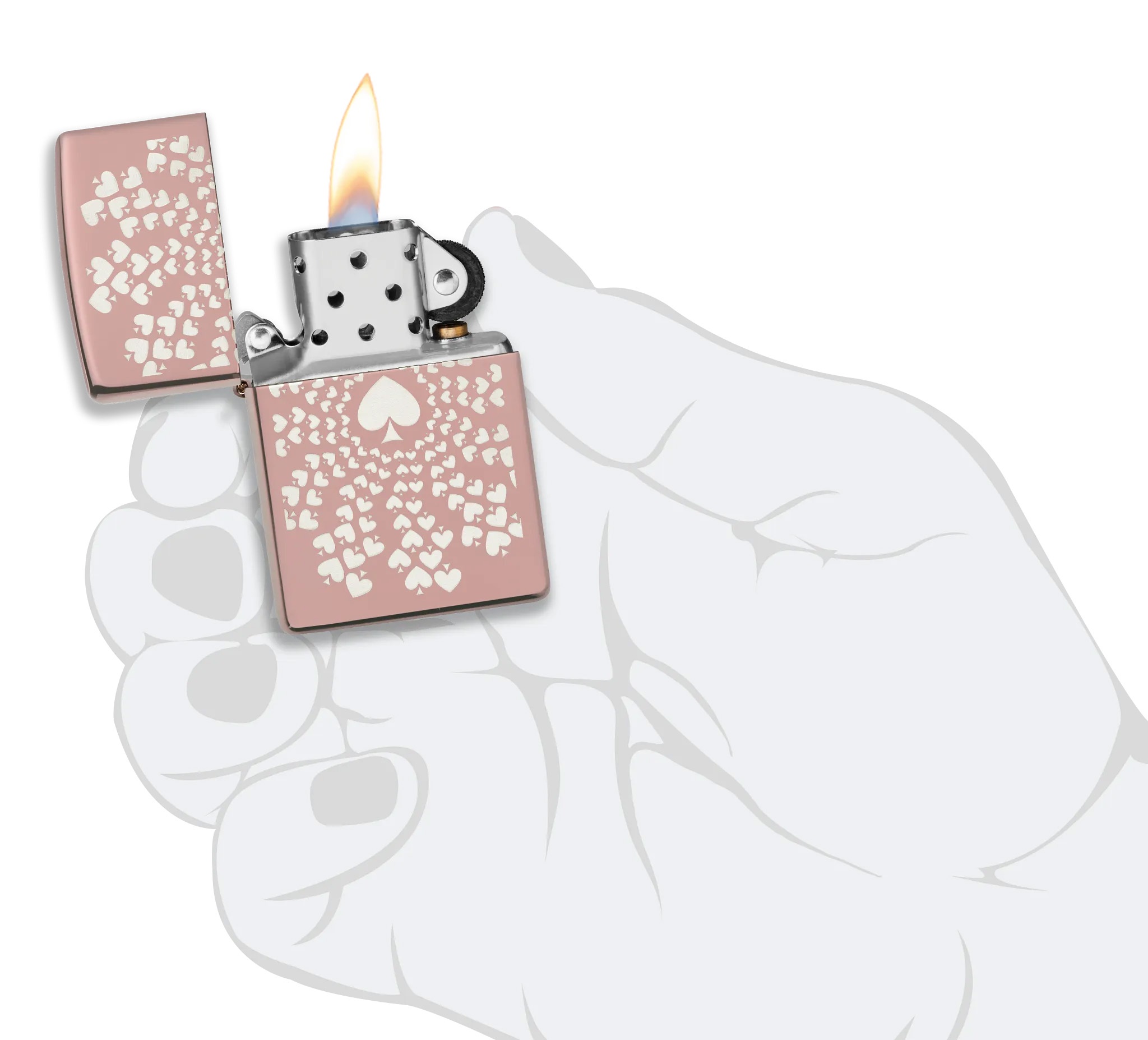 Front shot of Zippo Bejeweled Beetle Design High Polish Brass Windproof Lighter standing at a 3/4 angle.