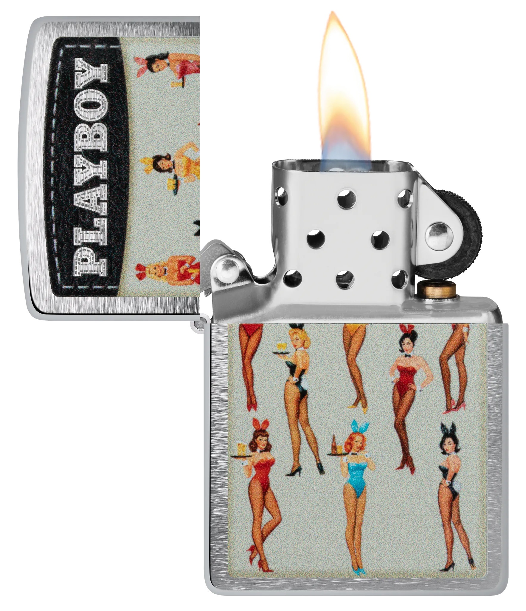 Front shot of Zippo Bejeweled Beetle Design High Polish Brass Windproof Lighter standing at a 3/4 angle.