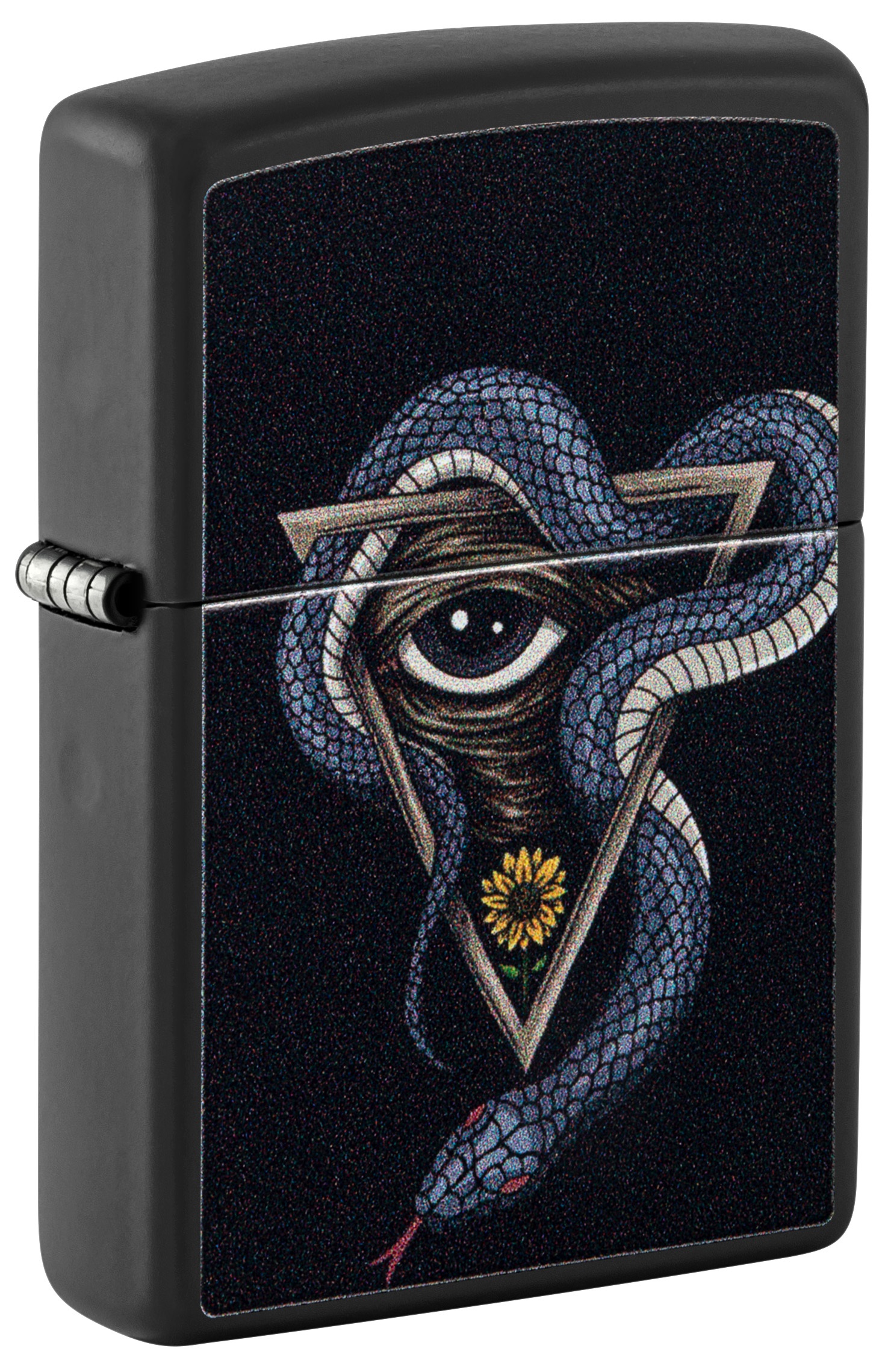 Front shot of Zippo Bejeweled Beetle Design High Polish Brass Windproof Lighter standing at a 3/4 angle.