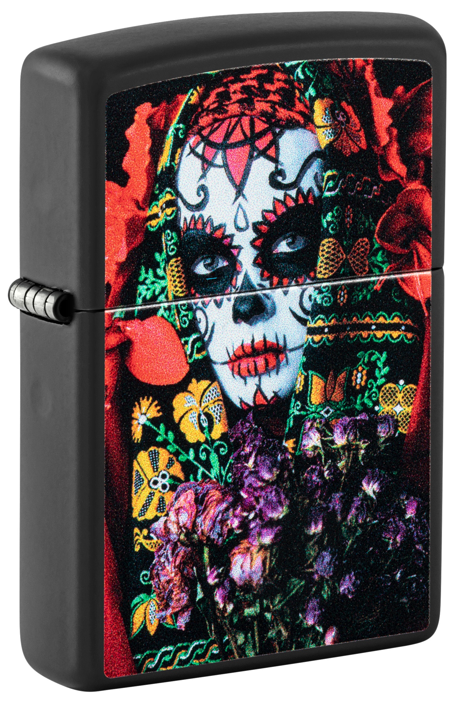 Front shot of Zippo Bejeweled Beetle Design High Polish Brass Windproof Lighter standing at a 3/4 angle.