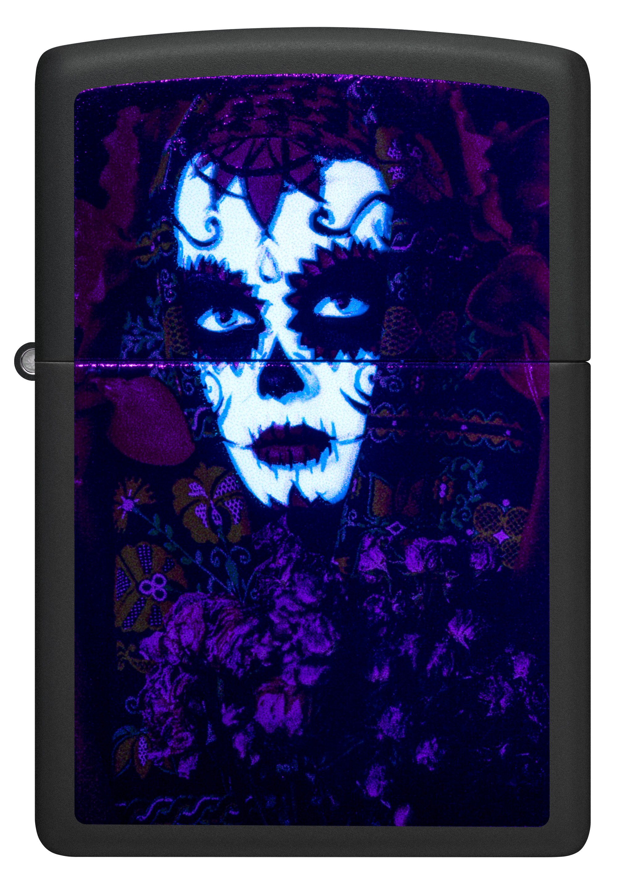Front shot of Zippo Bejeweled Beetle Design High Polish Brass Windproof Lighter standing at a 3/4 angle.
