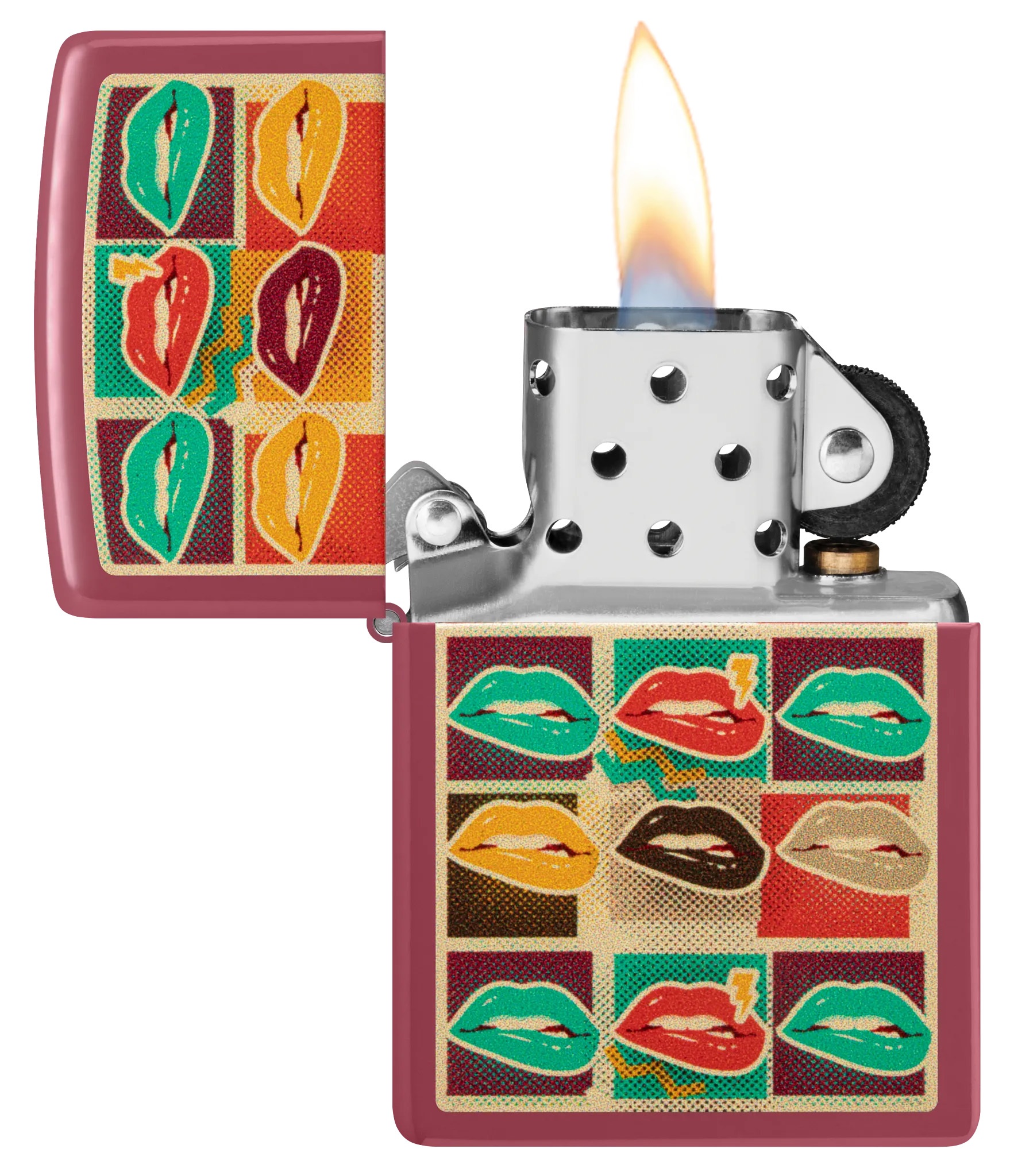 Front shot of Zippo Bejeweled Beetle Design High Polish Brass Windproof Lighter standing at a 3/4 angle.