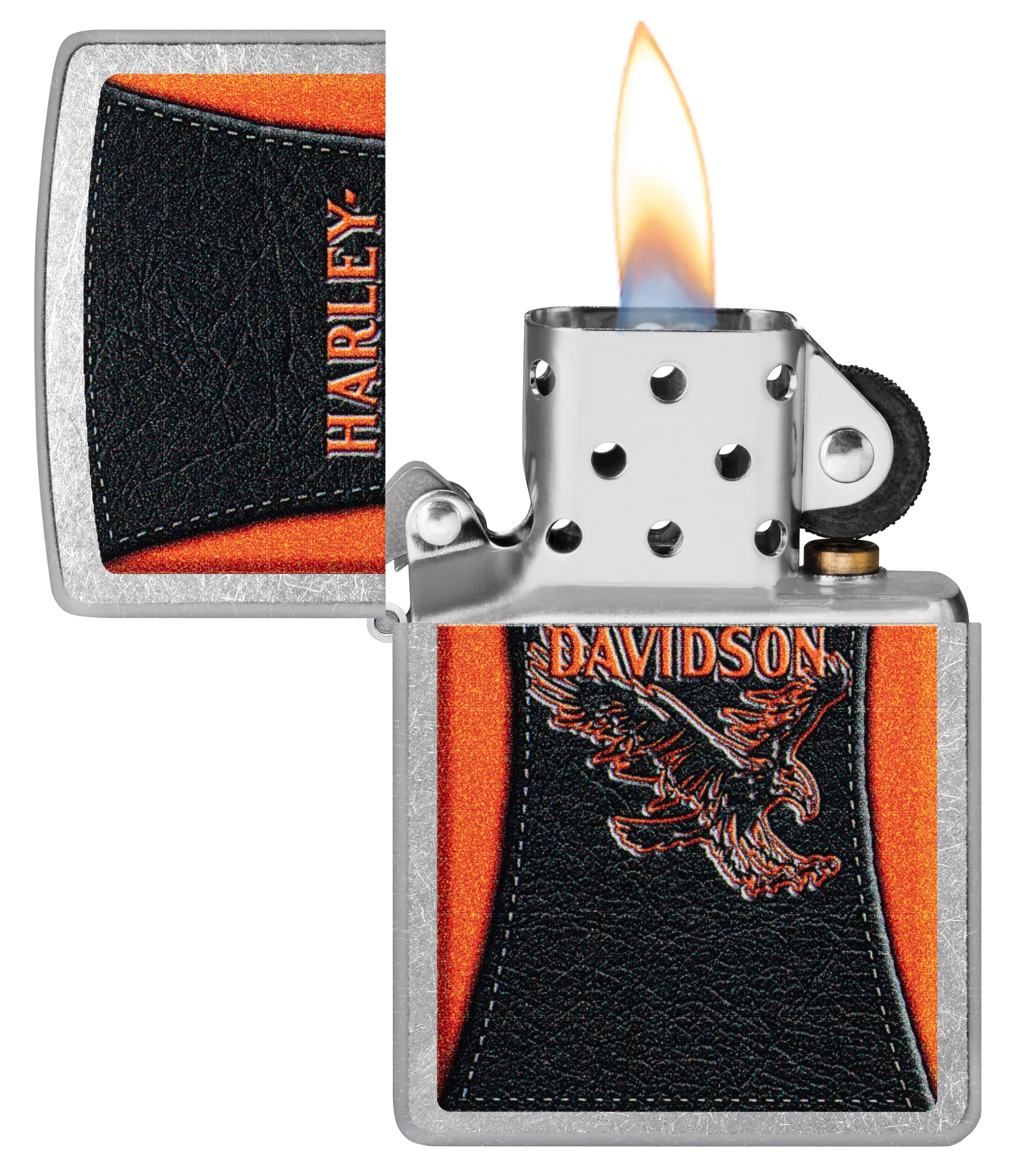 Front shot of Zippo Bejeweled Beetle Design High Polish Brass Windproof Lighter standing at a 3/4 angle.