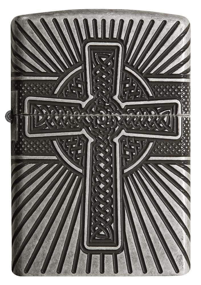 Front shot of Zippo Bejeweled Beetle Design High Polish Brass Windproof Lighter standing at a 3/4 angle.