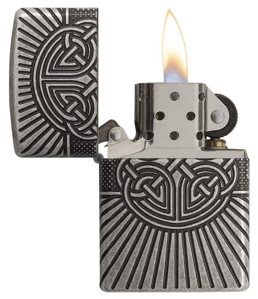 Front shot of Zippo Bejeweled Beetle Design High Polish Brass Windproof Lighter standing at a 3/4 angle.