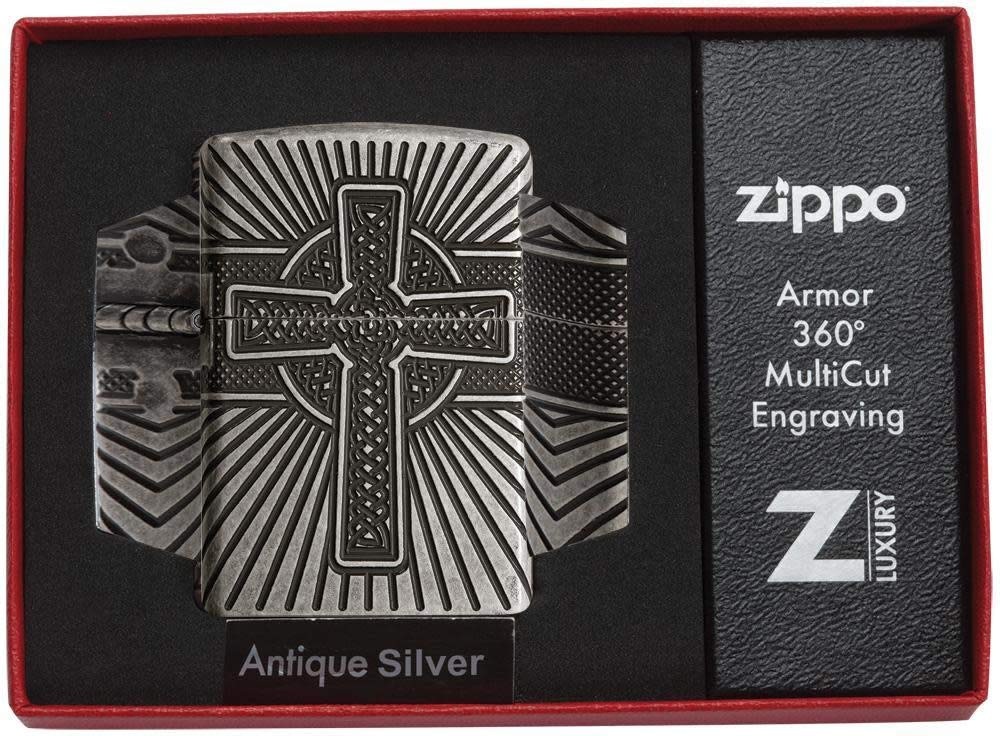 Front shot of Zippo Bejeweled Beetle Design High Polish Brass Windproof Lighter standing at a 3/4 angle.