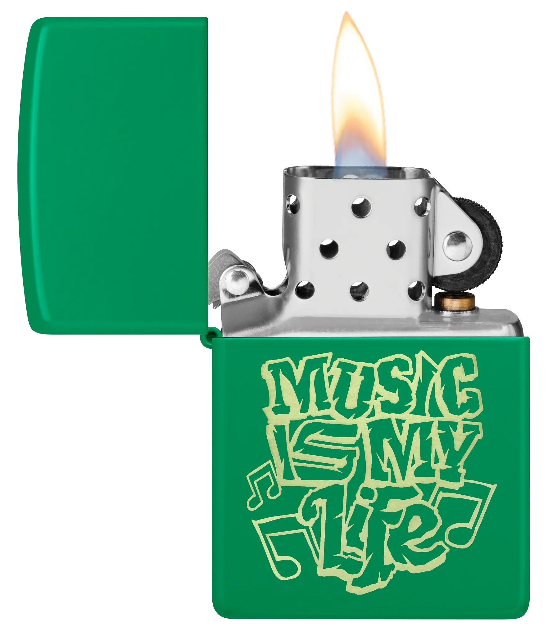 Front shot of Zippo Bejeweled Beetle Design High Polish Brass Windproof Lighter standing at a 3/4 angle.