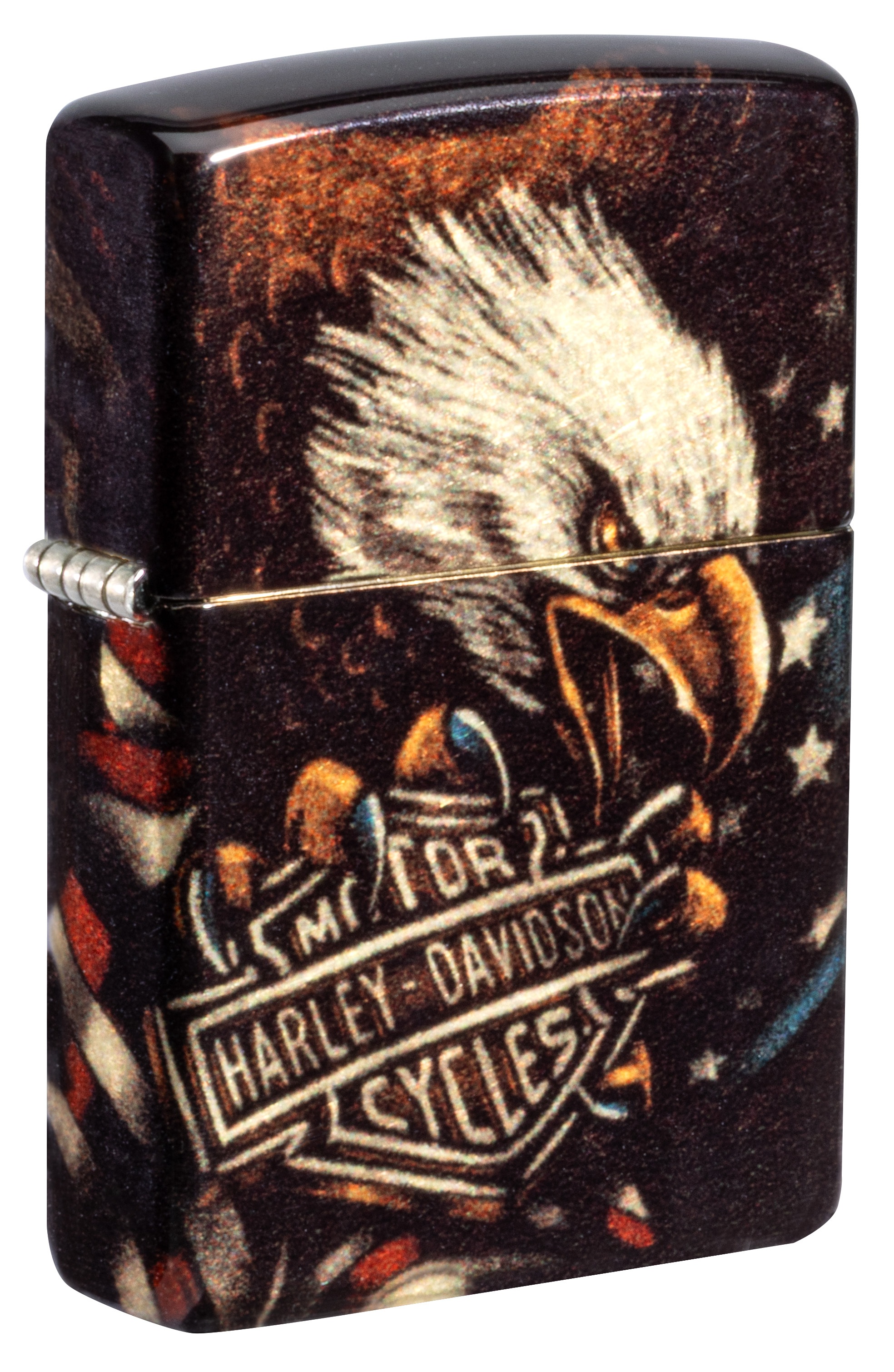 Front shot of Zippo Bejeweled Beetle Design High Polish Brass Windproof Lighter standing at a 3/4 angle.