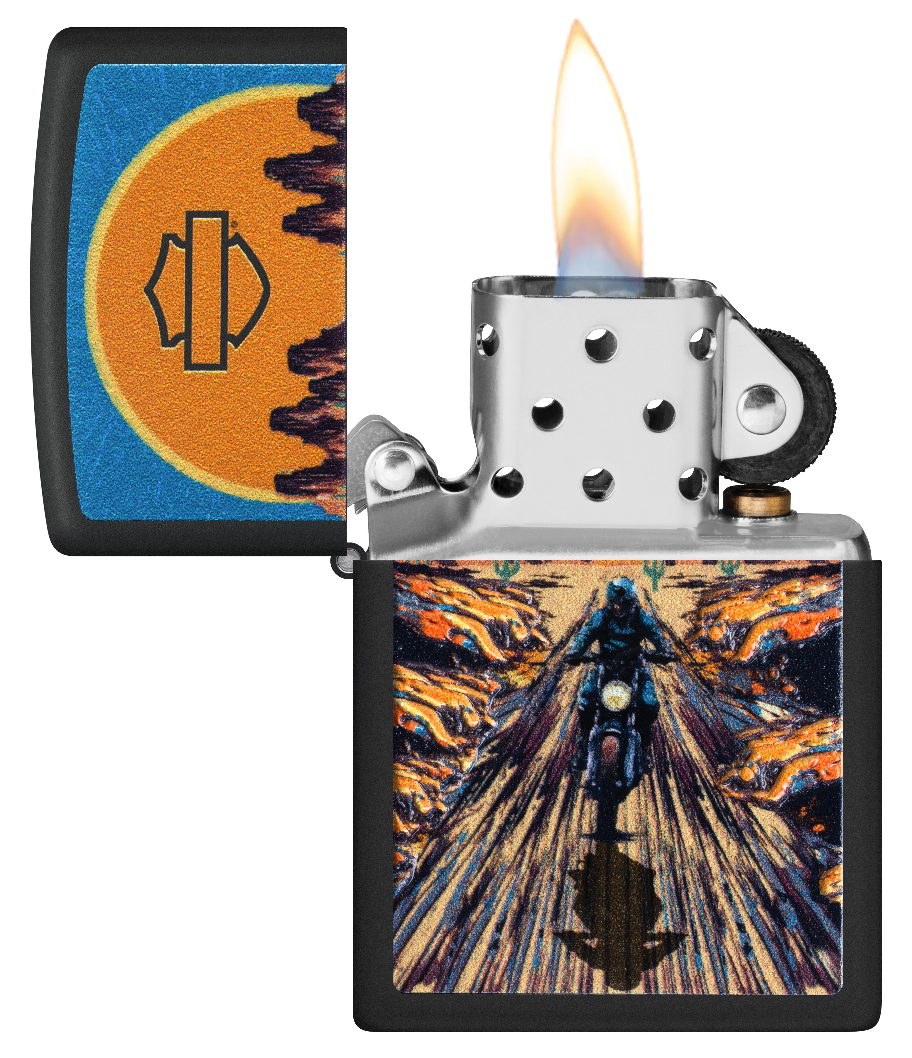 Front shot of Zippo Bejeweled Beetle Design High Polish Brass Windproof Lighter standing at a 3/4 angle.
