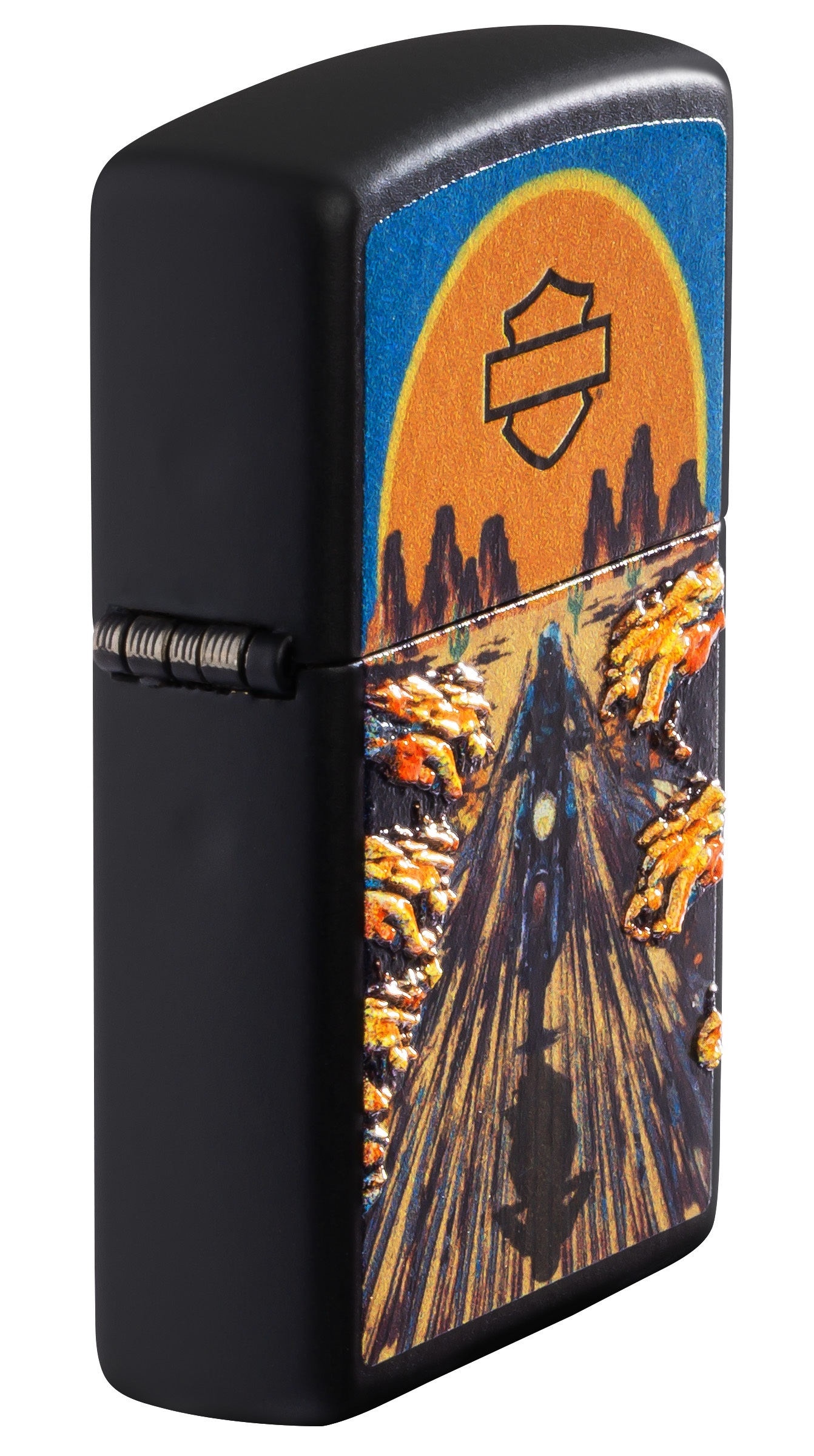 Front shot of Zippo Bejeweled Beetle Design High Polish Brass Windproof Lighter standing at a 3/4 angle.