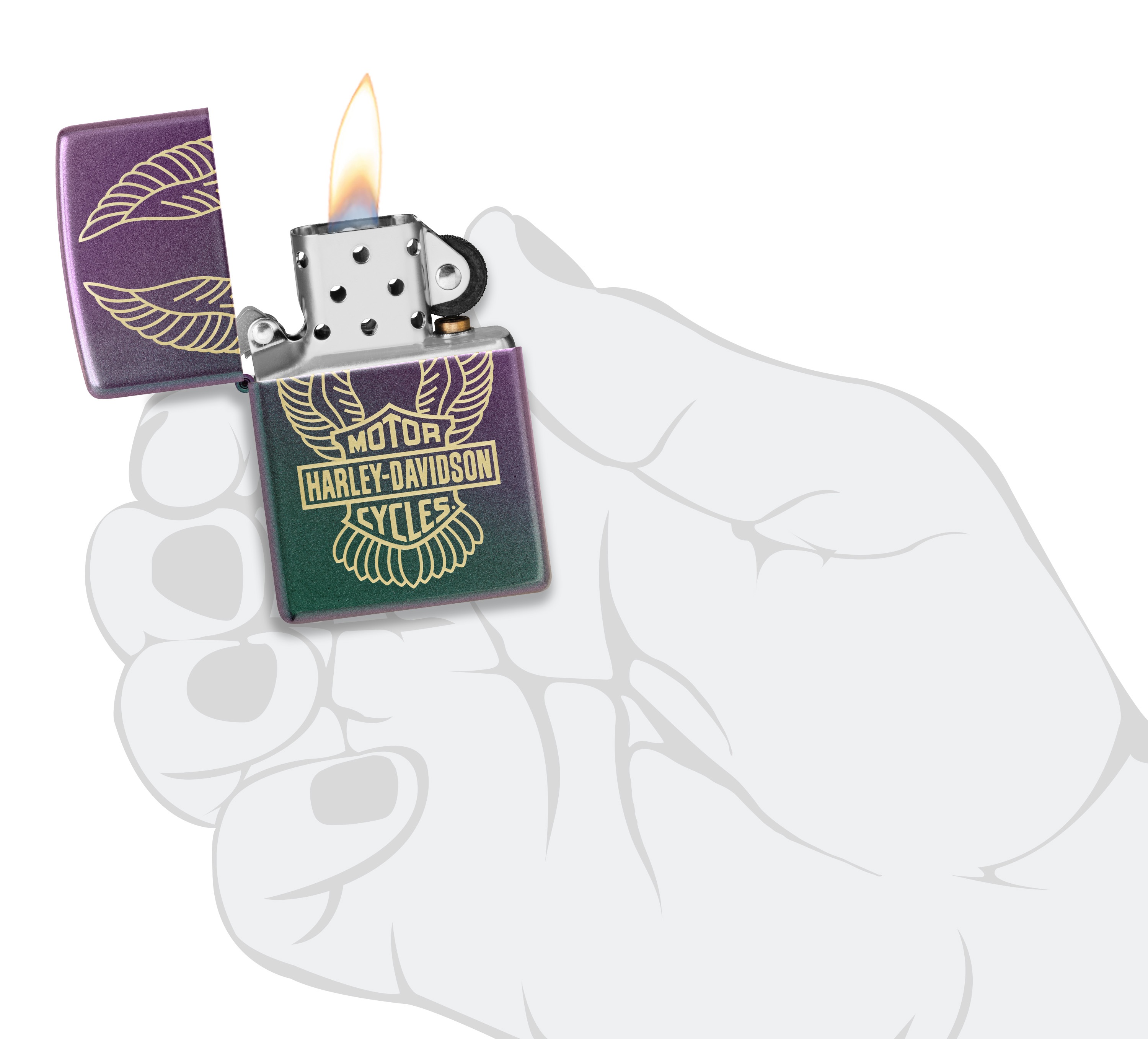 Front shot of Zippo Bejeweled Beetle Design High Polish Brass Windproof Lighter standing at a 3/4 angle.
