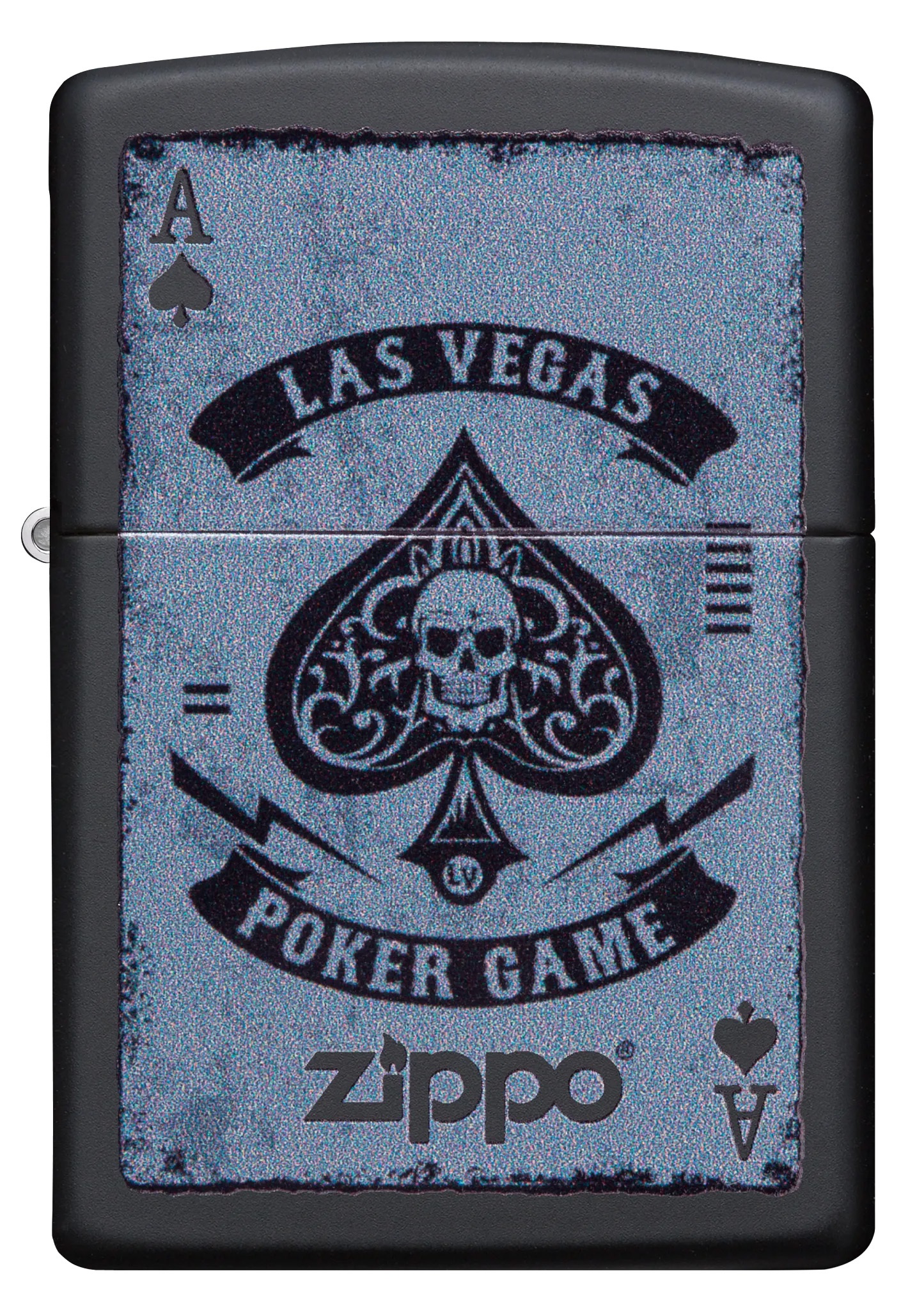Front shot of Zippo Bejeweled Beetle Design High Polish Brass Windproof Lighter standing at a 3/4 angle.