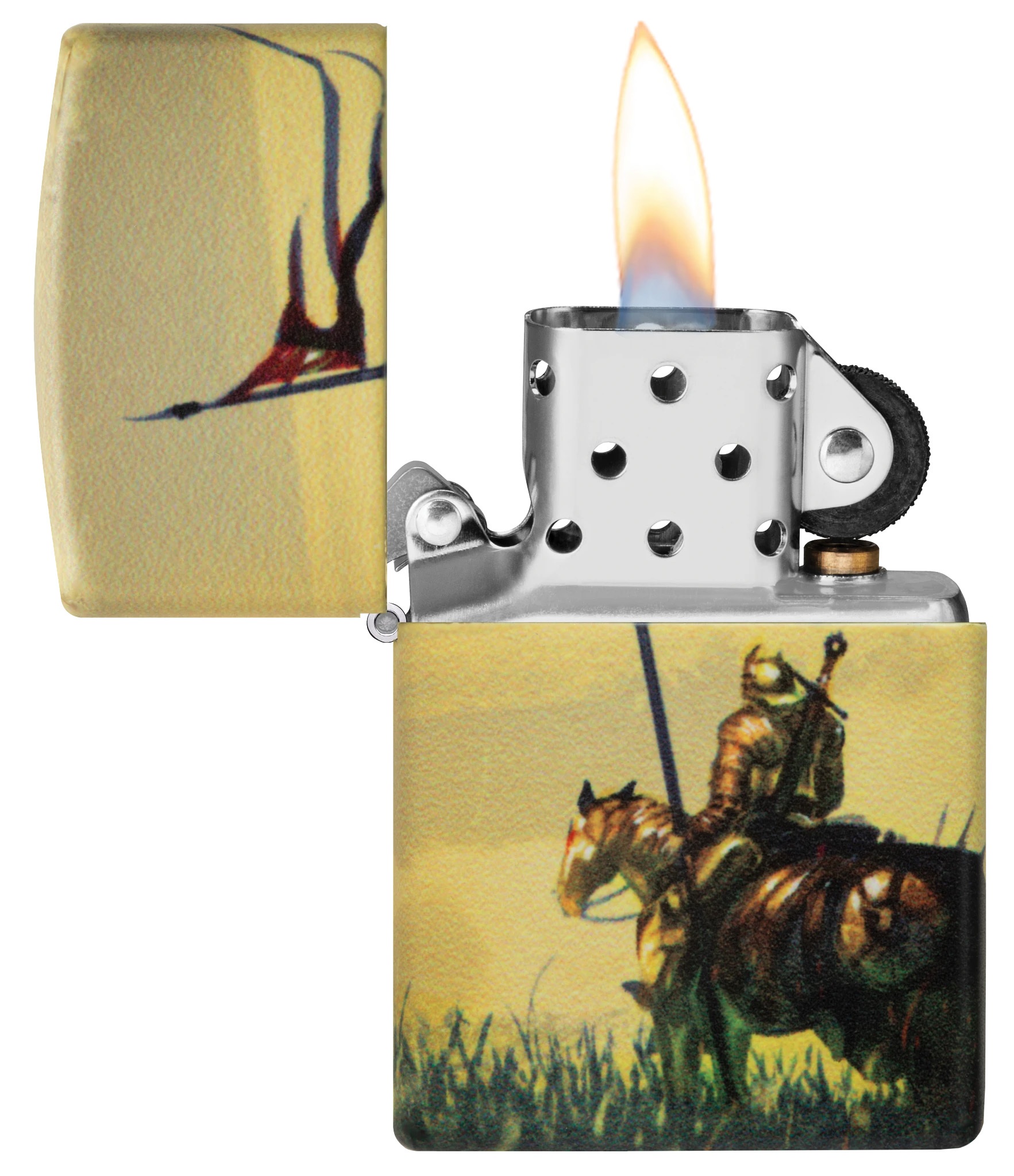 Front shot of Zippo Bejeweled Beetle Design High Polish Brass Windproof Lighter standing at a 3/4 angle.