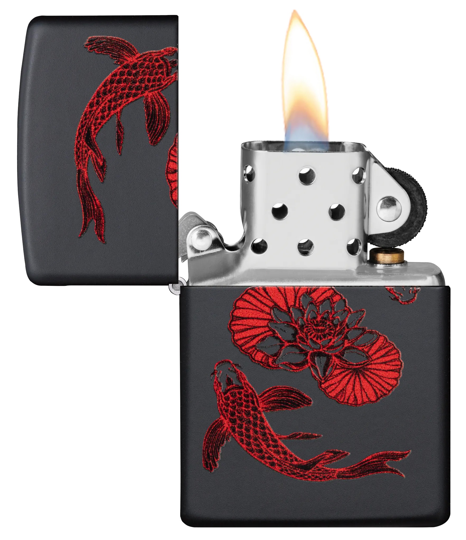 Front shot of Zippo Bejeweled Beetle Design High Polish Brass Windproof Lighter standing at a 3/4 angle.