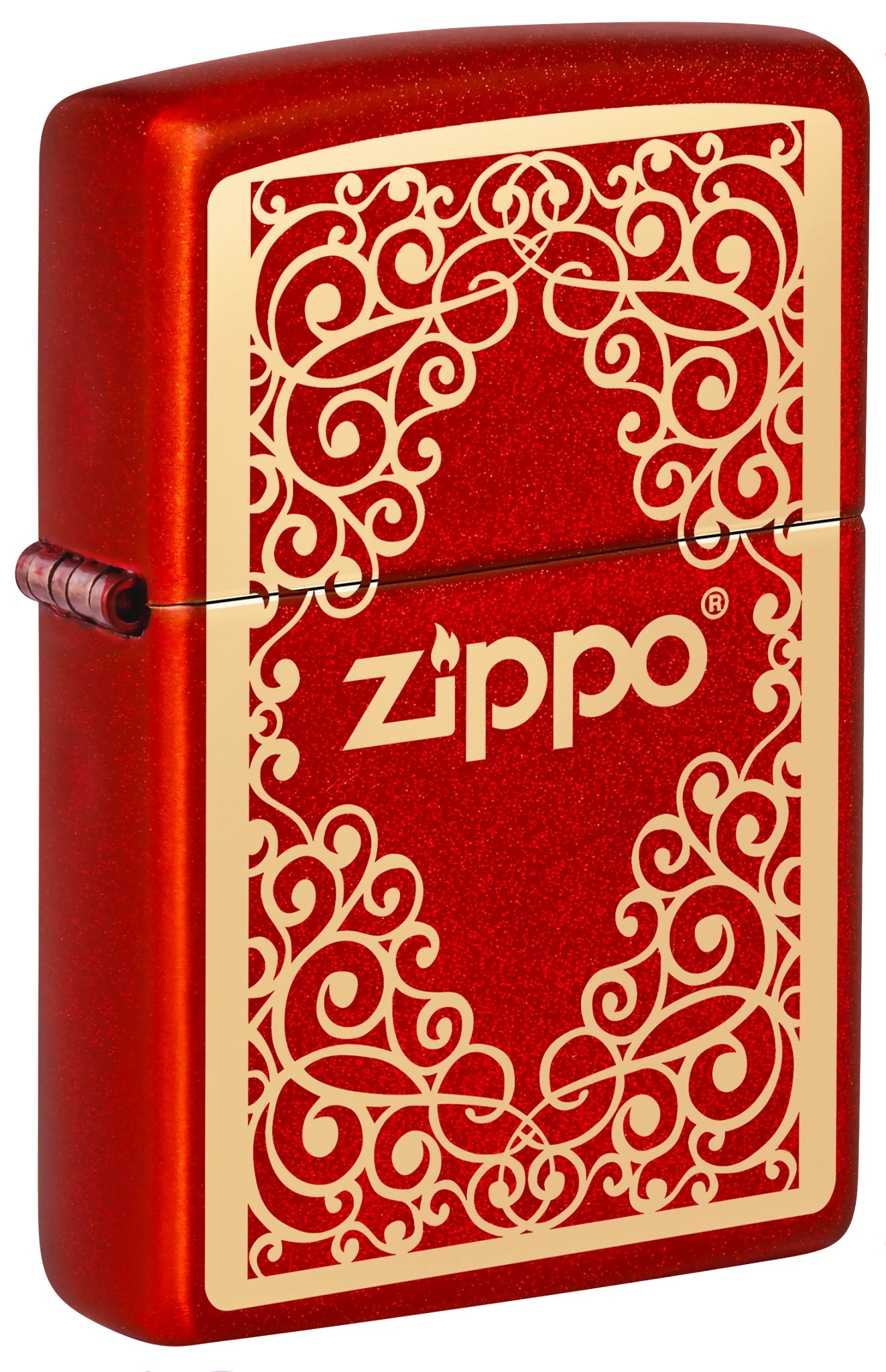 Front shot of Zippo Bejeweled Beetle Design High Polish Brass Windproof Lighter standing at a 3/4 angle.