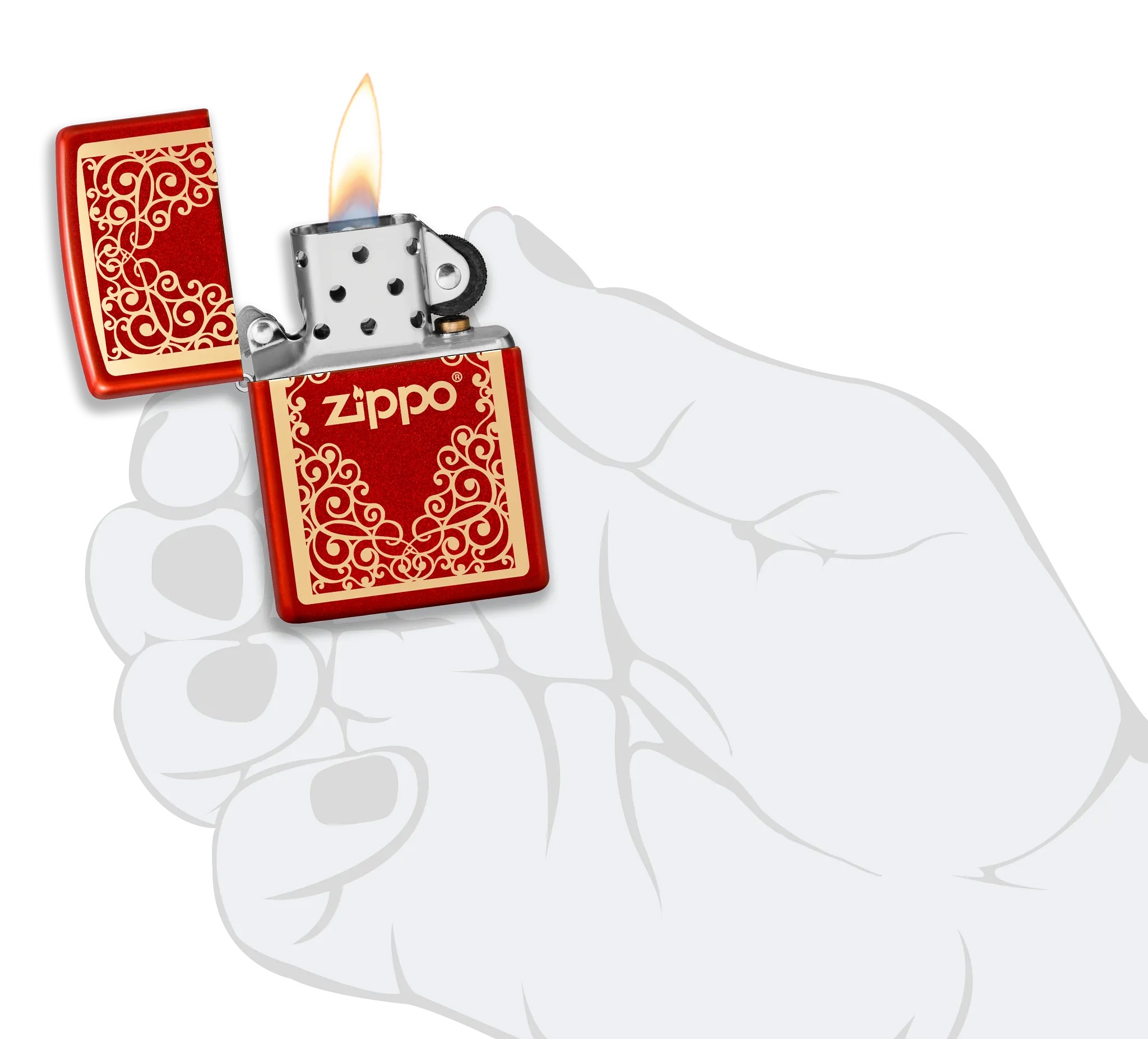 Front shot of Zippo Bejeweled Beetle Design High Polish Brass Windproof Lighter standing at a 3/4 angle.