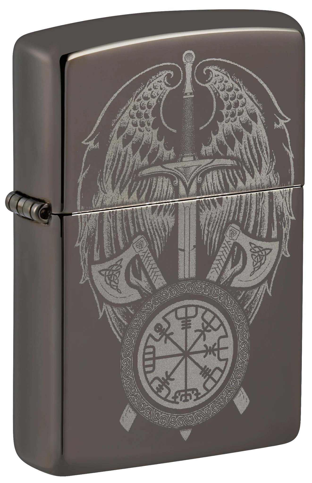 Front shot of Zippo Bejeweled Beetle Design High Polish Brass Windproof Lighter standing at a 3/4 angle.