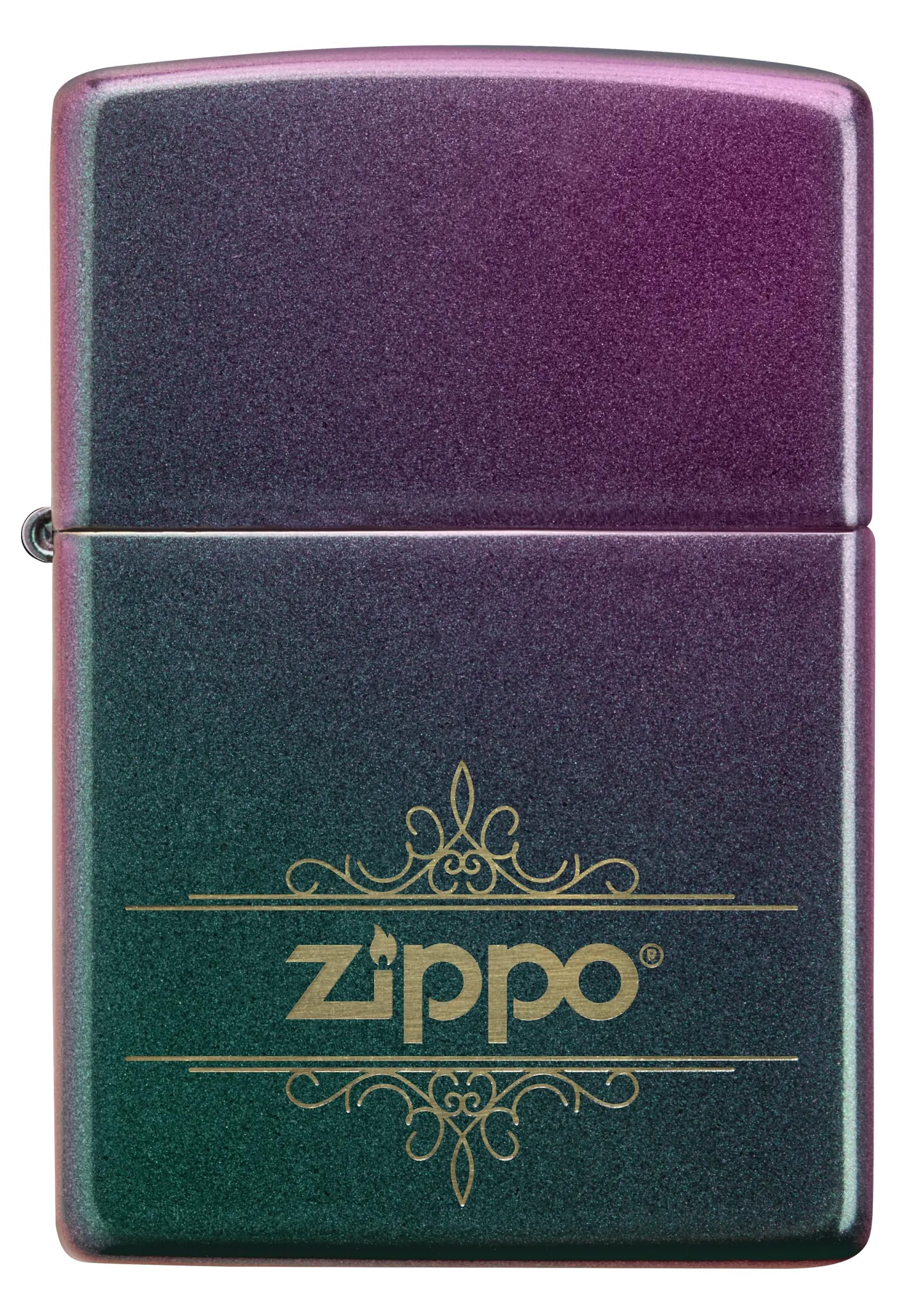 Front shot of Zippo Bejeweled Beetle Design High Polish Brass Windproof Lighter standing at a 3/4 angle.