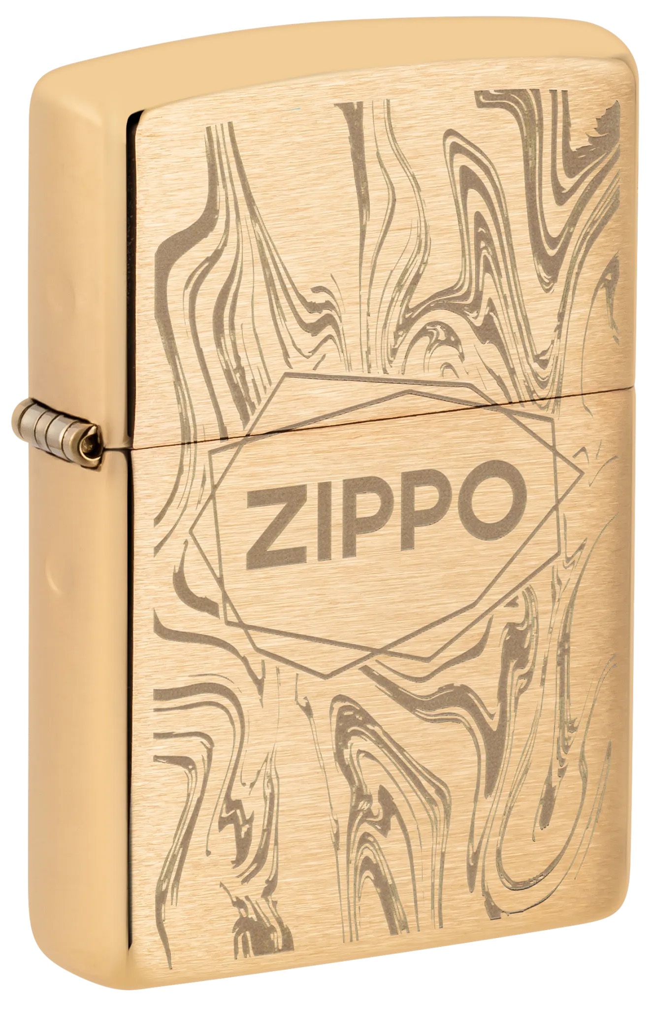 Front shot of Zippo Bejeweled Beetle Design High Polish Brass Windproof Lighter standing at a 3/4 angle.