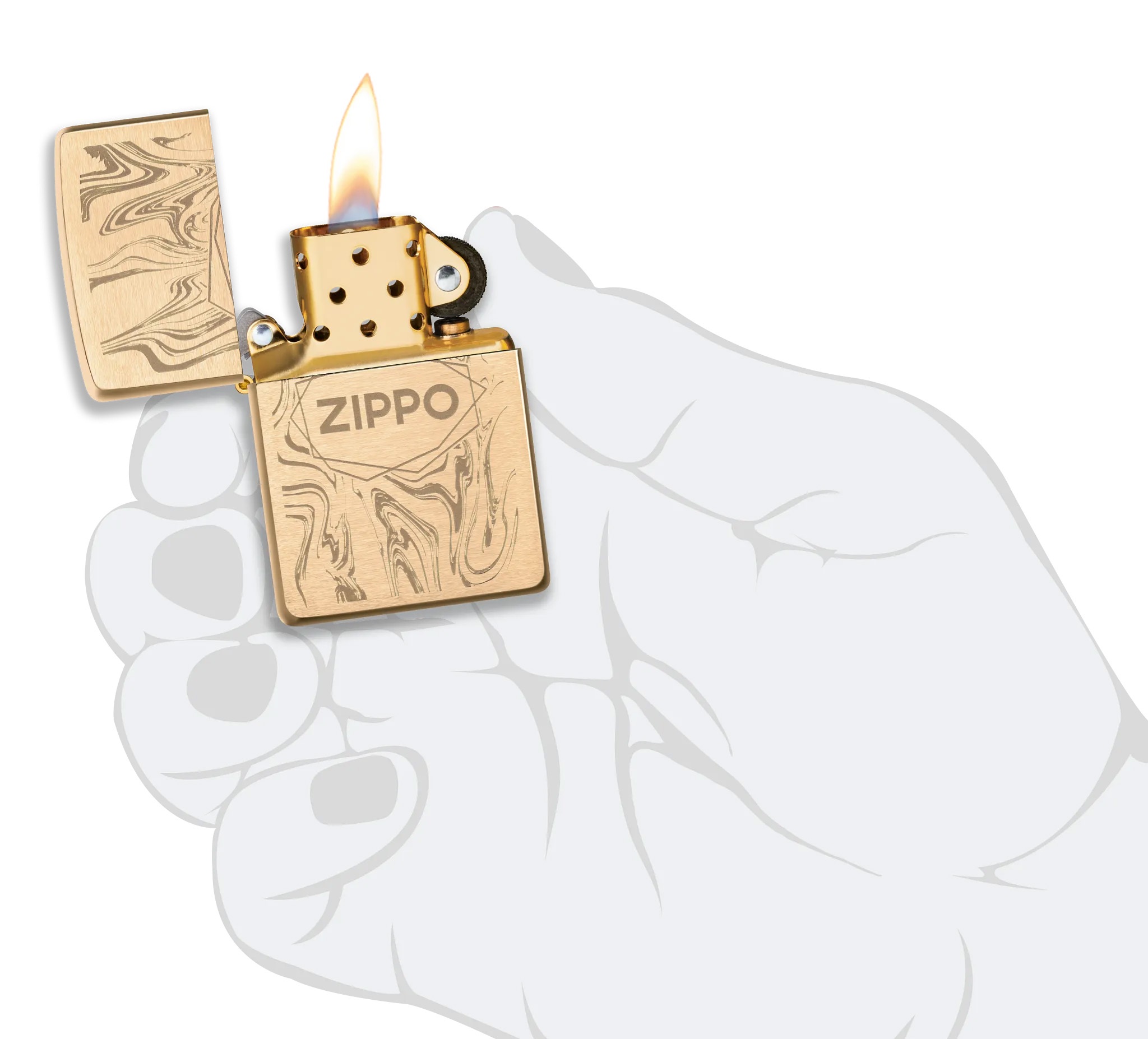 Front shot of Zippo Bejeweled Beetle Design High Polish Brass Windproof Lighter standing at a 3/4 angle.