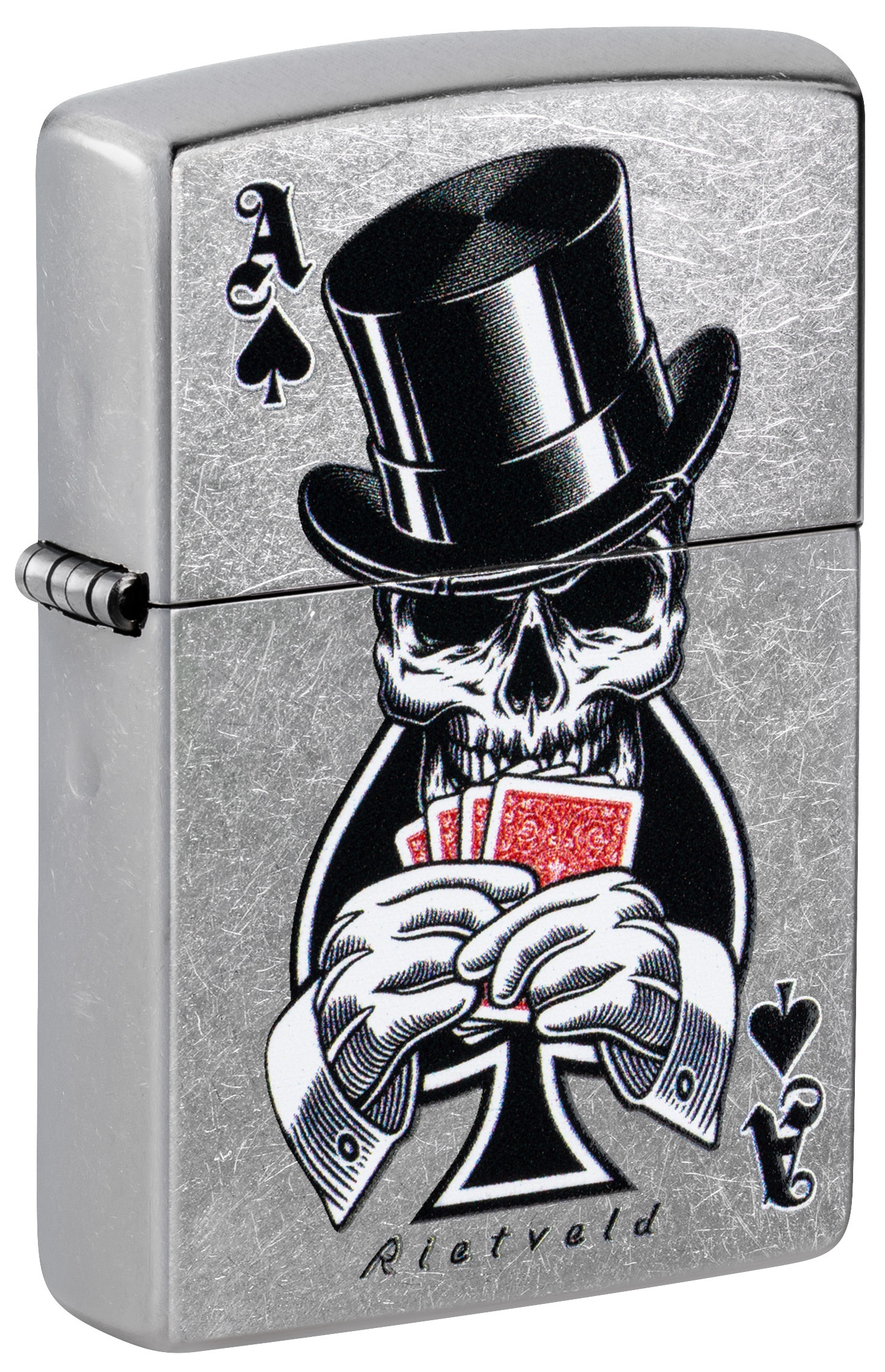 Front shot of Zippo Bejeweled Beetle Design High Polish Brass Windproof Lighter standing at a 3/4 angle.