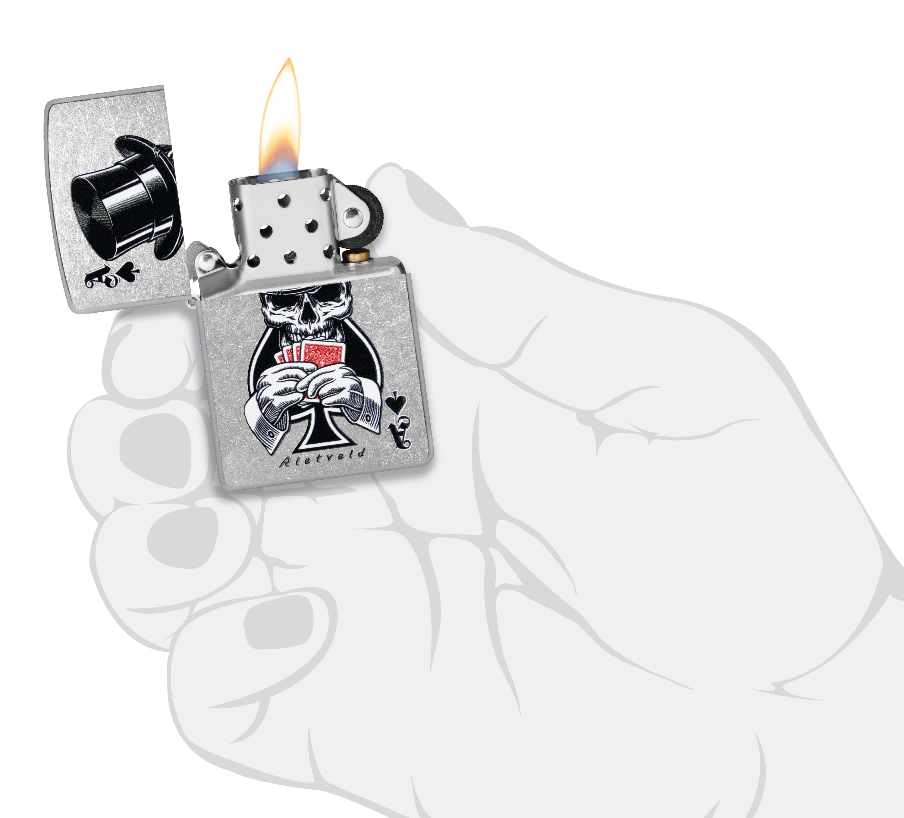 Front shot of Zippo Bejeweled Beetle Design High Polish Brass Windproof Lighter standing at a 3/4 angle.