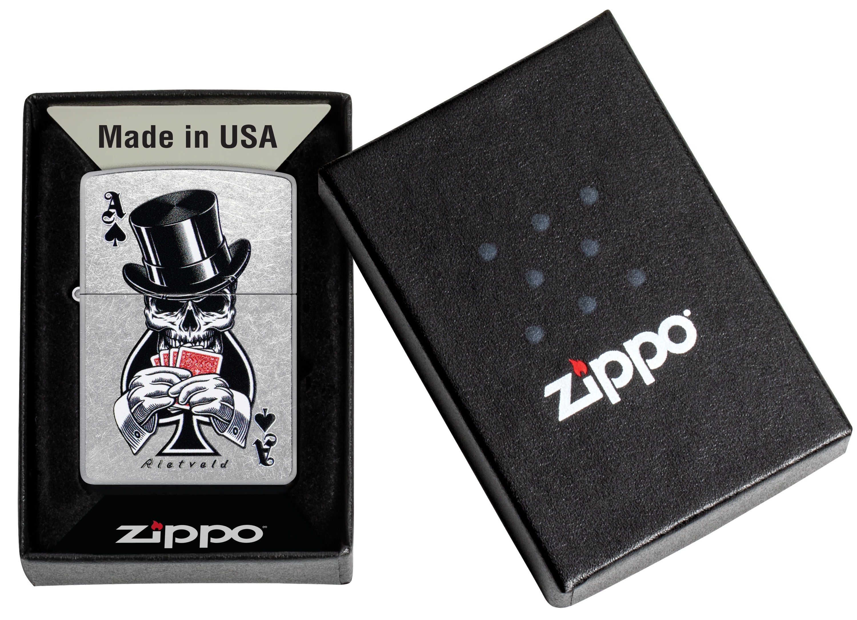 Front shot of Zippo Bejeweled Beetle Design High Polish Brass Windproof Lighter standing at a 3/4 angle.