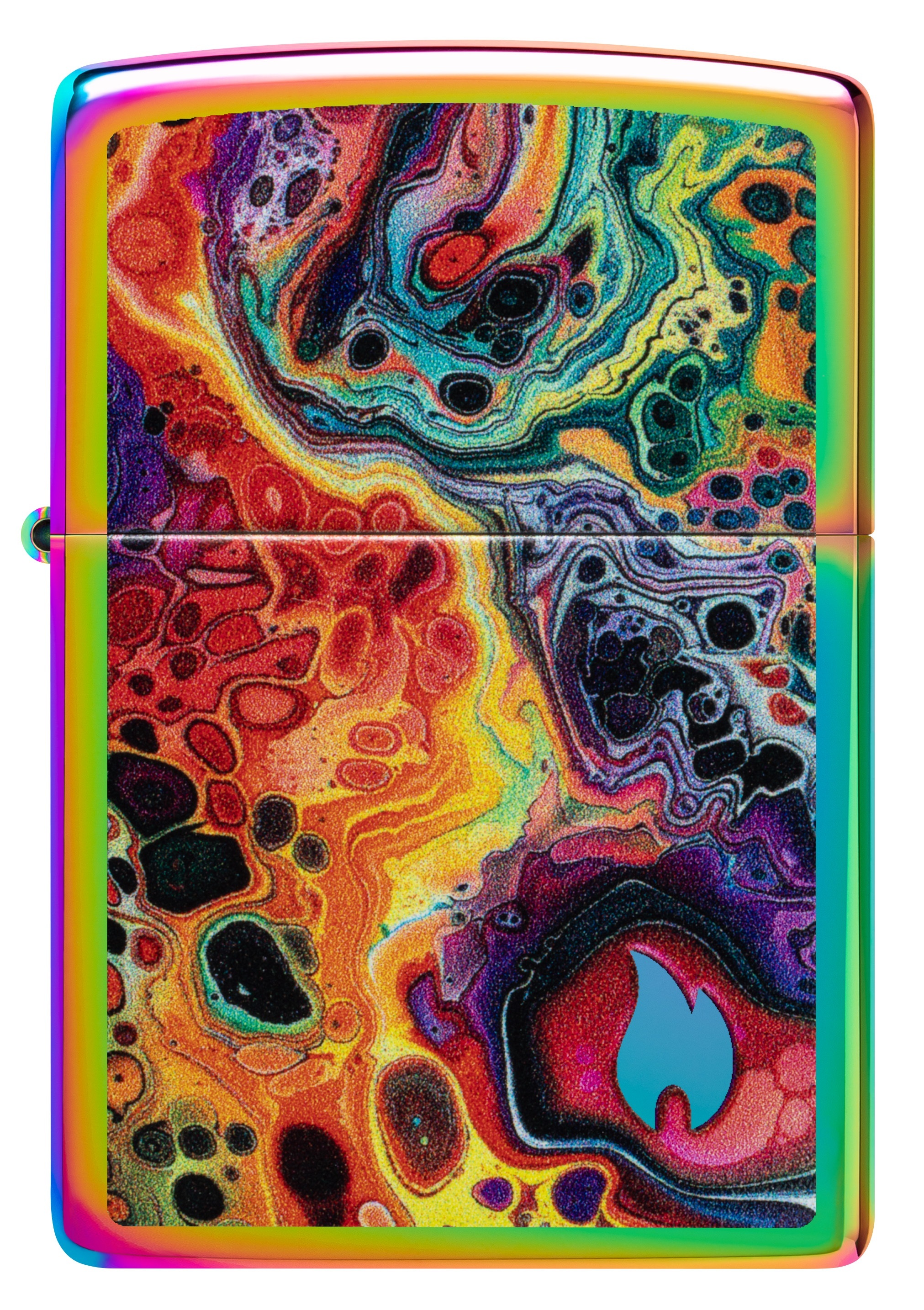 Front shot of Zippo Bejeweled Beetle Design High Polish Brass Windproof Lighter standing at a 3/4 angle.