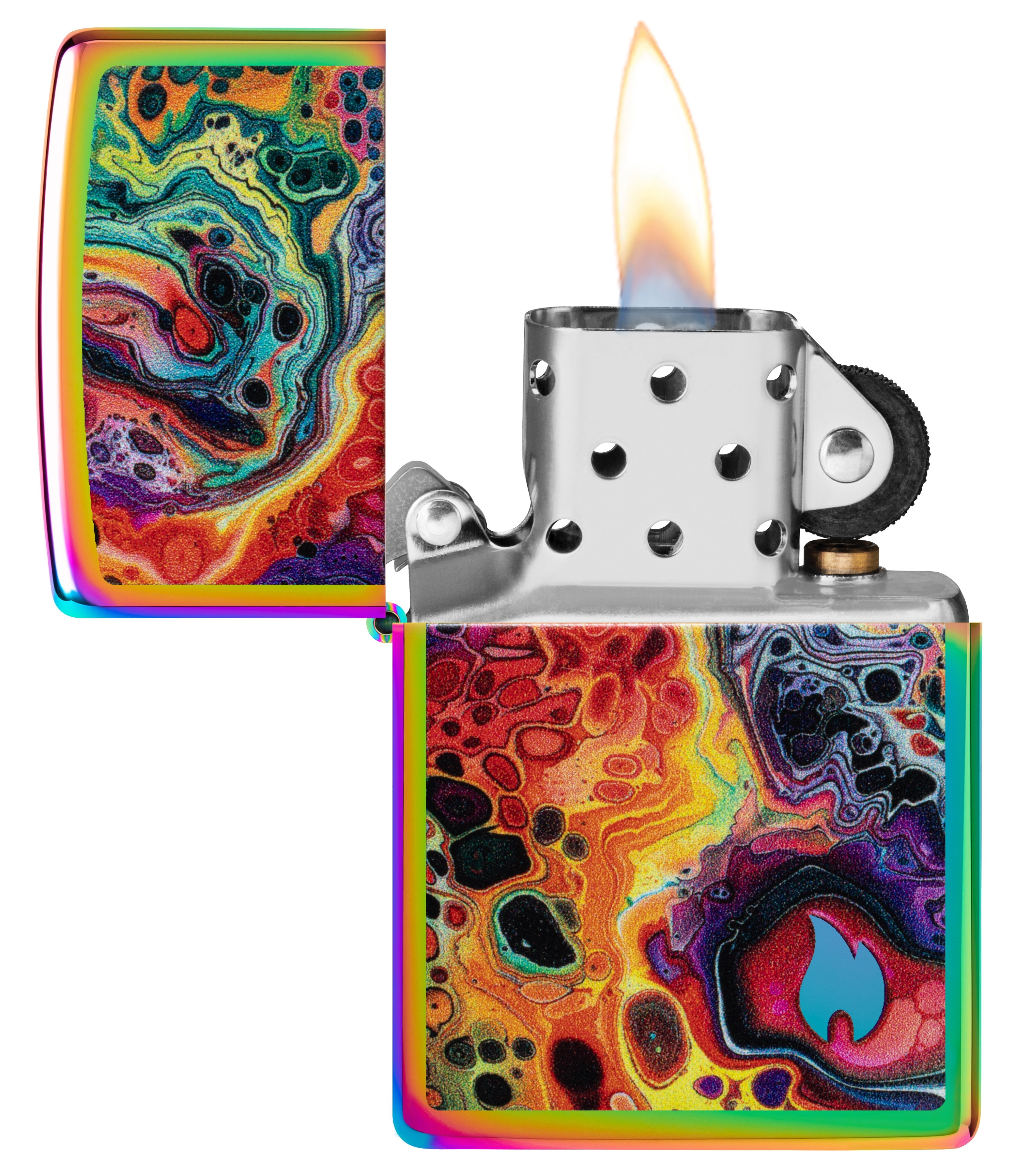Front shot of Zippo Bejeweled Beetle Design High Polish Brass Windproof Lighter standing at a 3/4 angle.