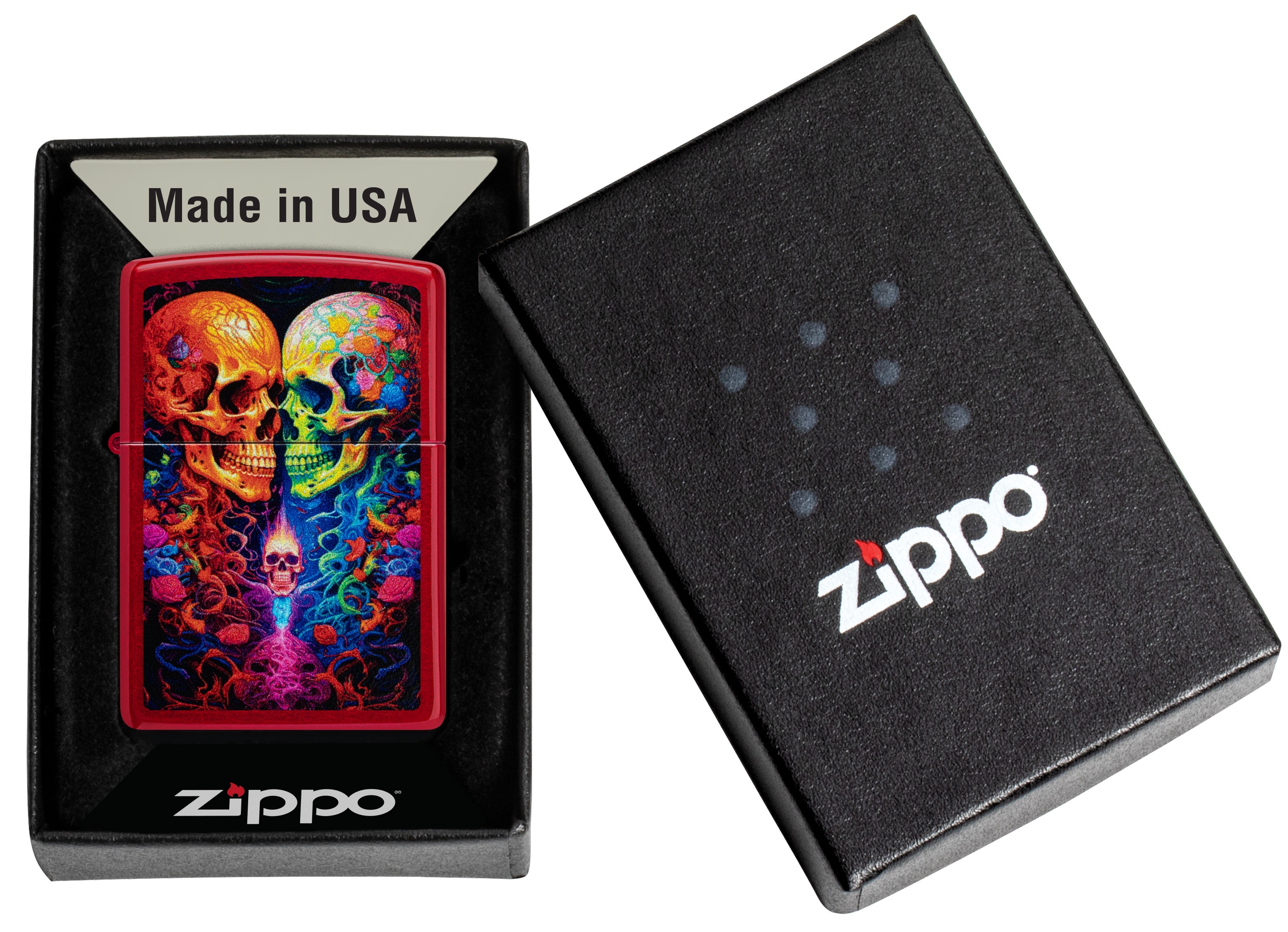 Front shot of Zippo Bejeweled Beetle Design High Polish Brass Windproof Lighter standing at a 3/4 angle.