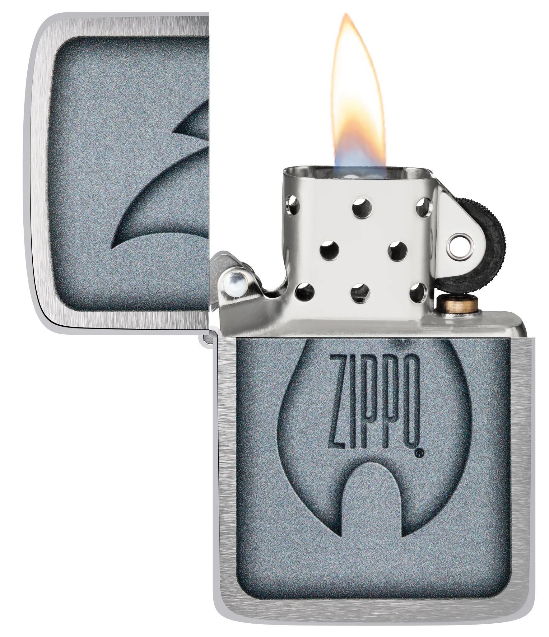 Front shot of Zippo Bejeweled Beetle Design High Polish Brass Windproof Lighter standing at a 3/4 angle.