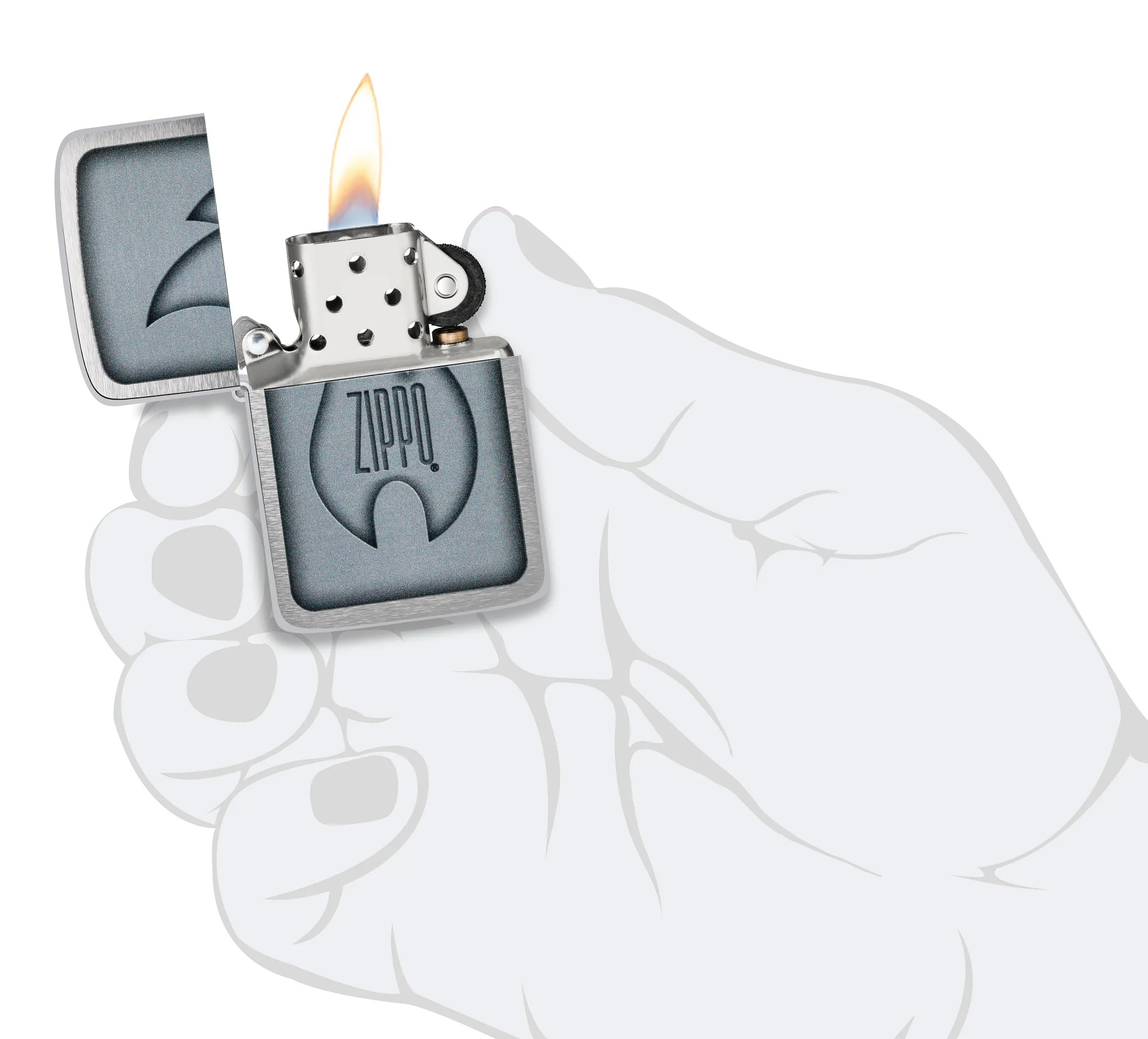 Front shot of Zippo Bejeweled Beetle Design High Polish Brass Windproof Lighter standing at a 3/4 angle.