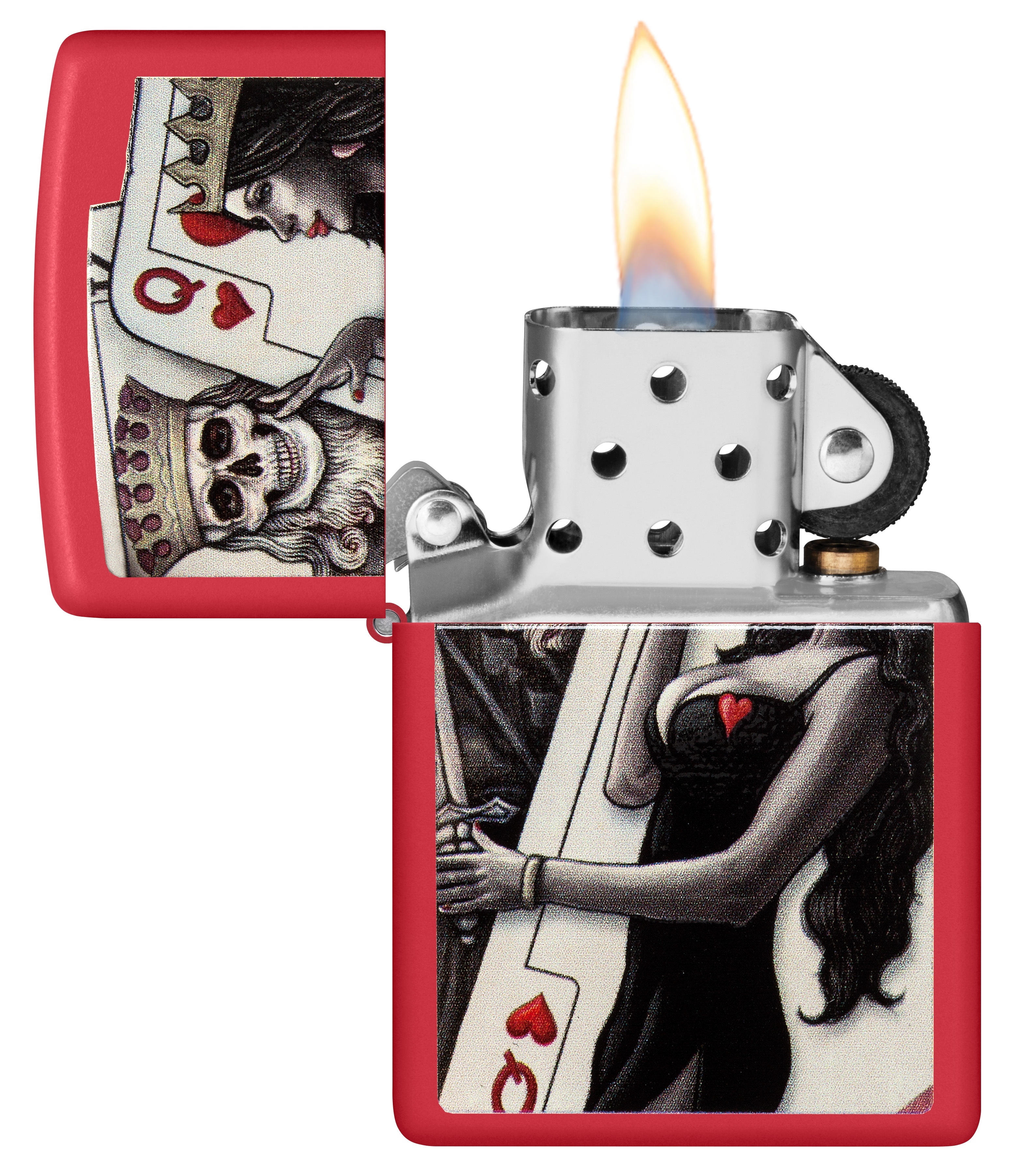 Front shot of Zippo Bejeweled Beetle Design High Polish Brass Windproof Lighter standing at a 3/4 angle.