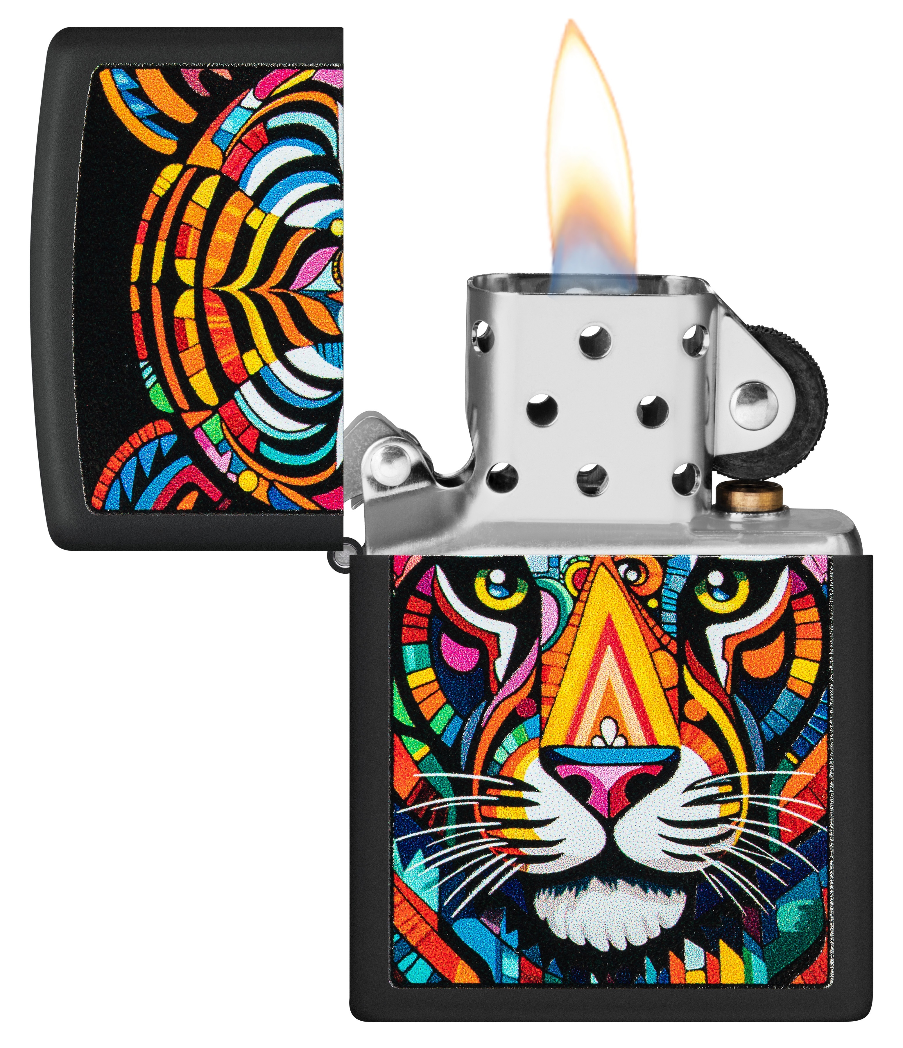 Front shot of Zippo Bejeweled Beetle Design High Polish Brass Windproof Lighter standing at a 3/4 angle.