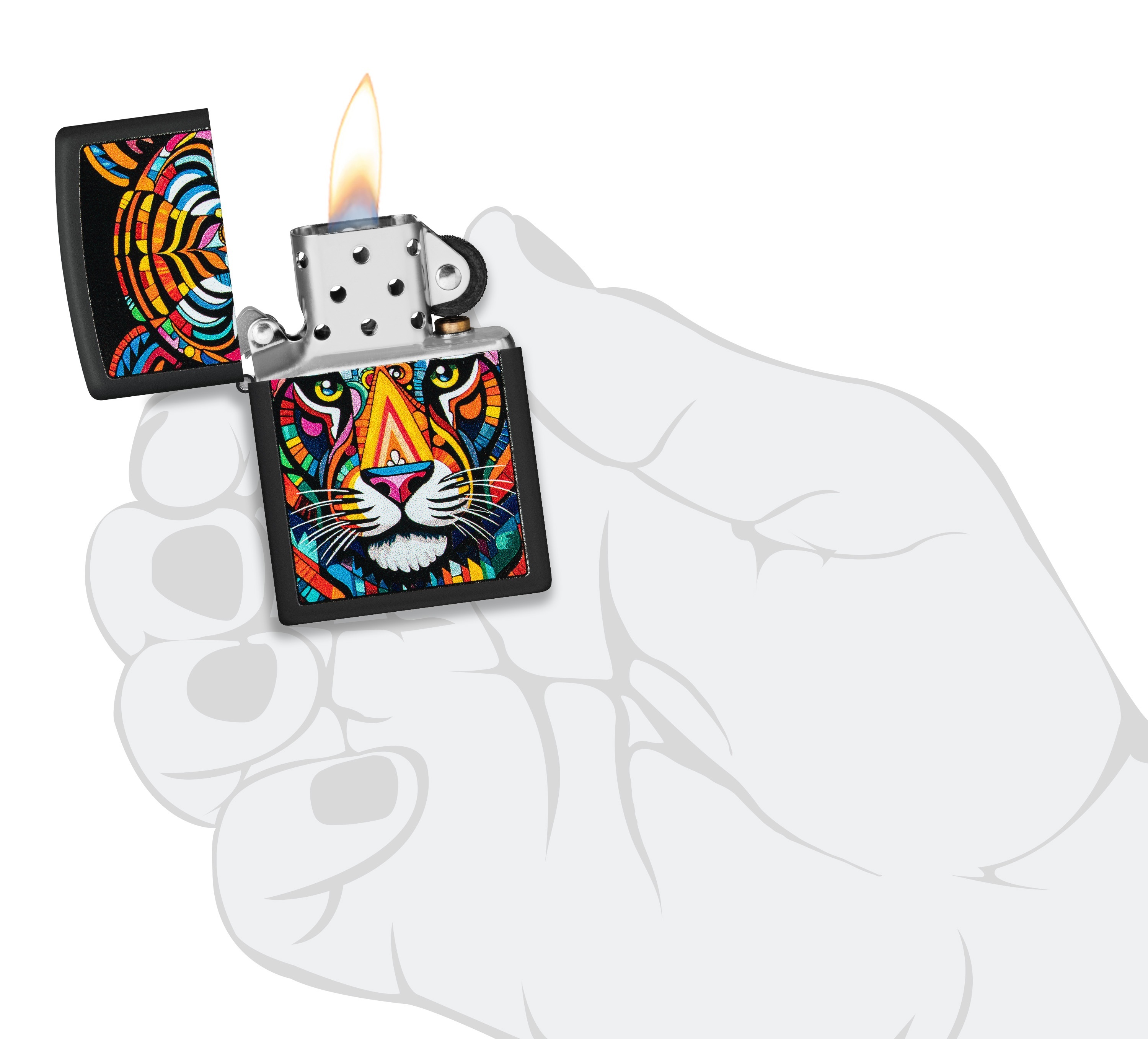 Front shot of Zippo Bejeweled Beetle Design High Polish Brass Windproof Lighter standing at a 3/4 angle.