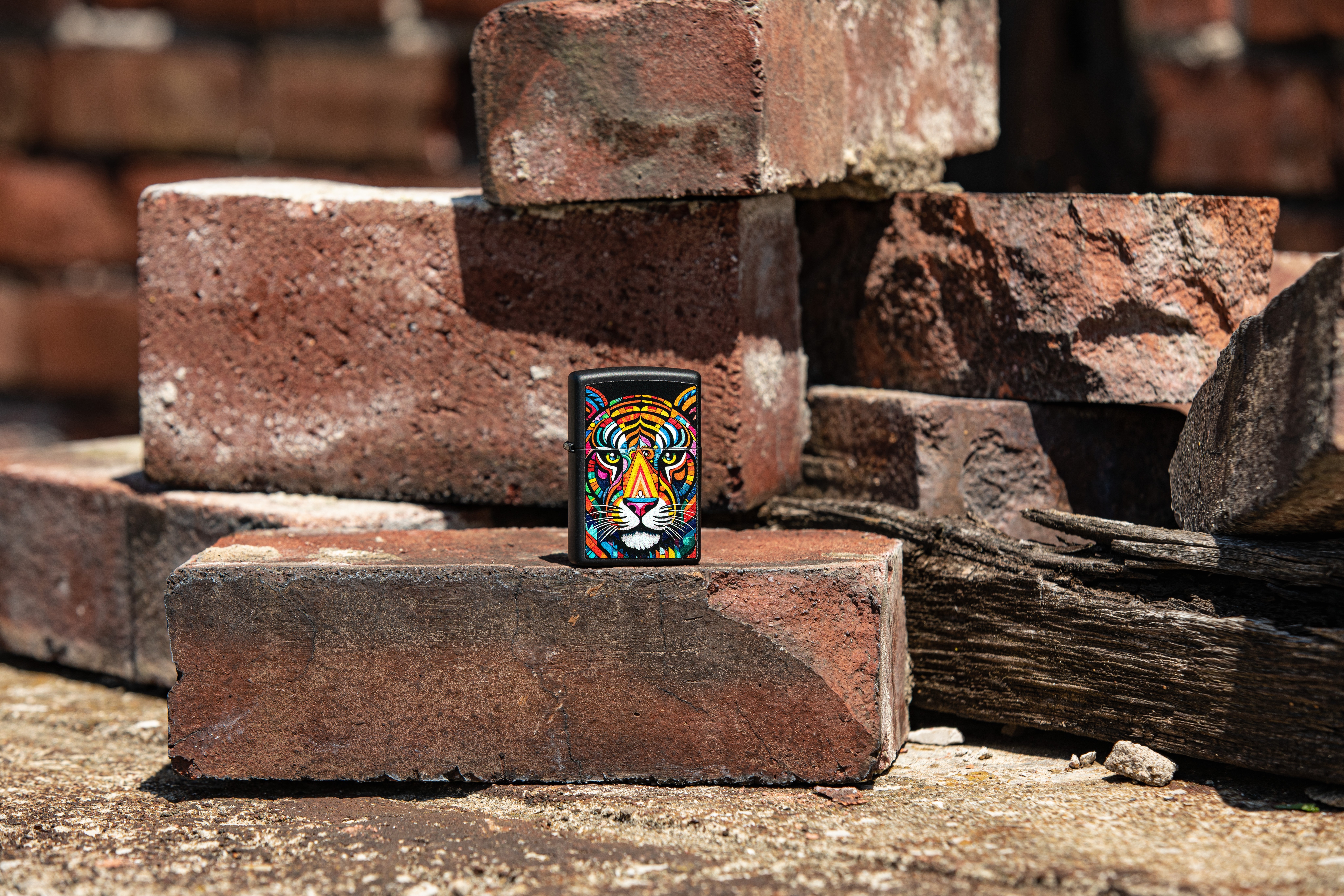 Front shot of Zippo Bejeweled Beetle Design High Polish Brass Windproof Lighter standing at a 3/4 angle.
