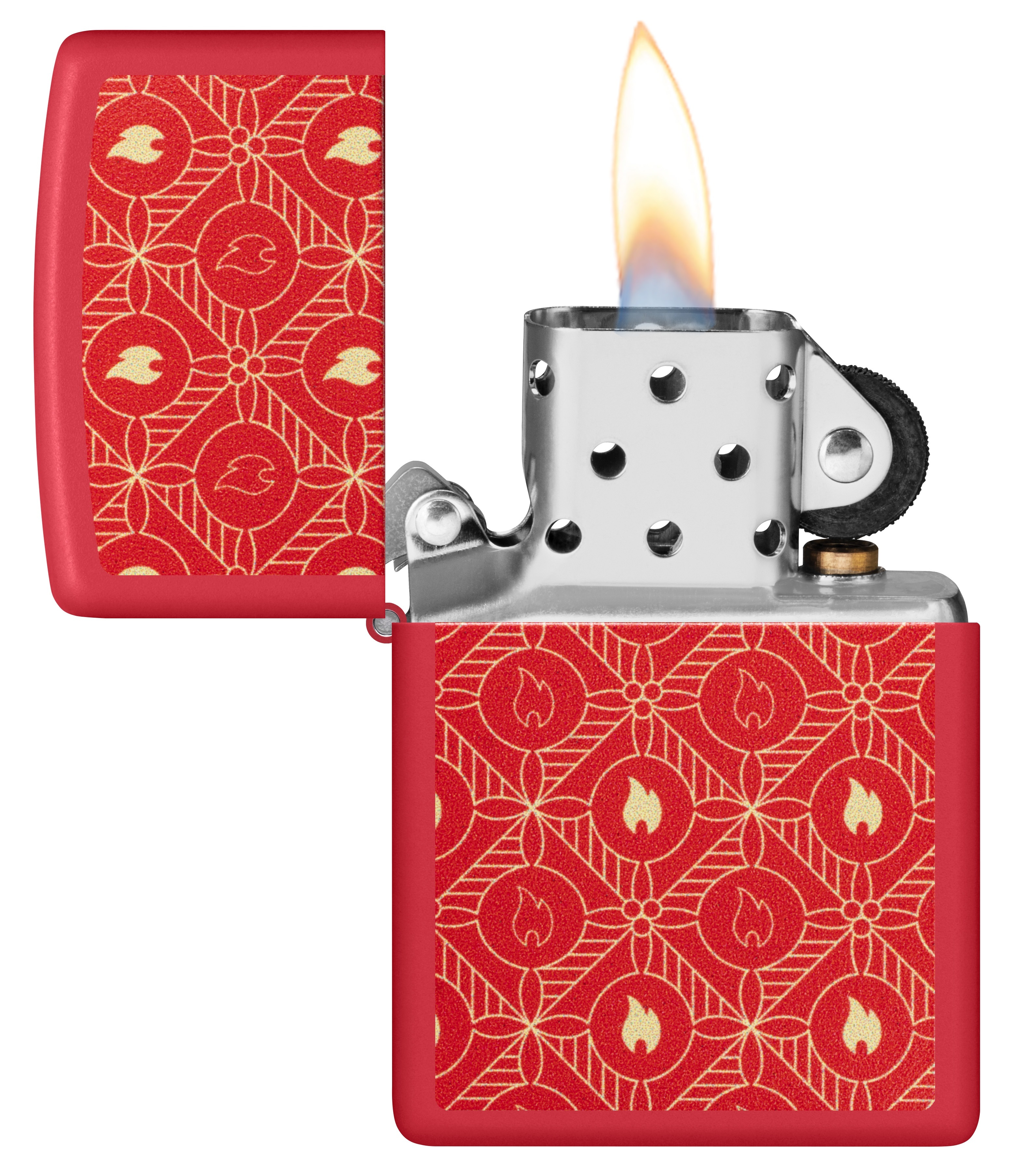 Front shot of Zippo Bejeweled Beetle Design High Polish Brass Windproof Lighter standing at a 3/4 angle.