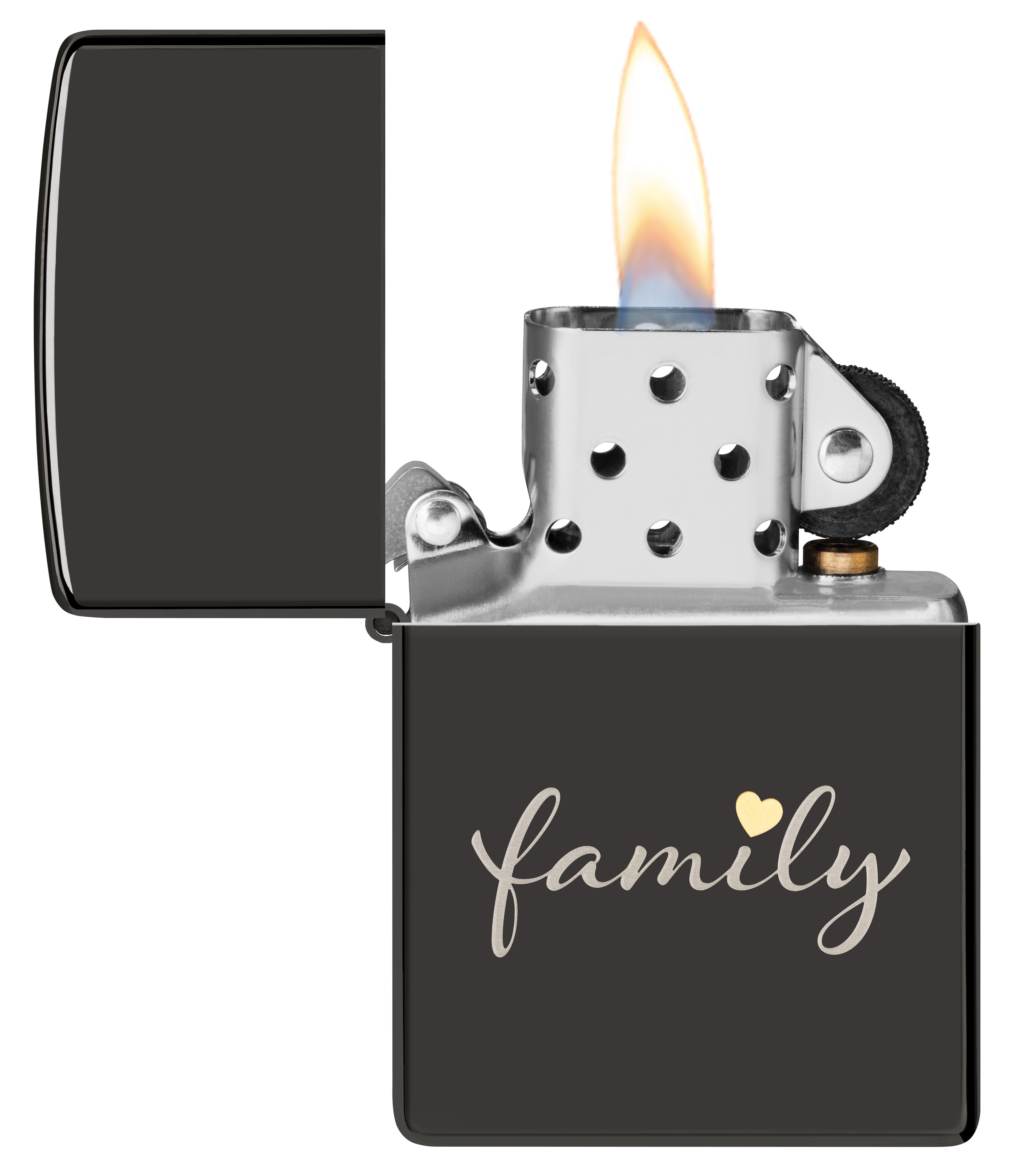 Front shot of Zippo Bejeweled Beetle Design High Polish Brass Windproof Lighter standing at a 3/4 angle.