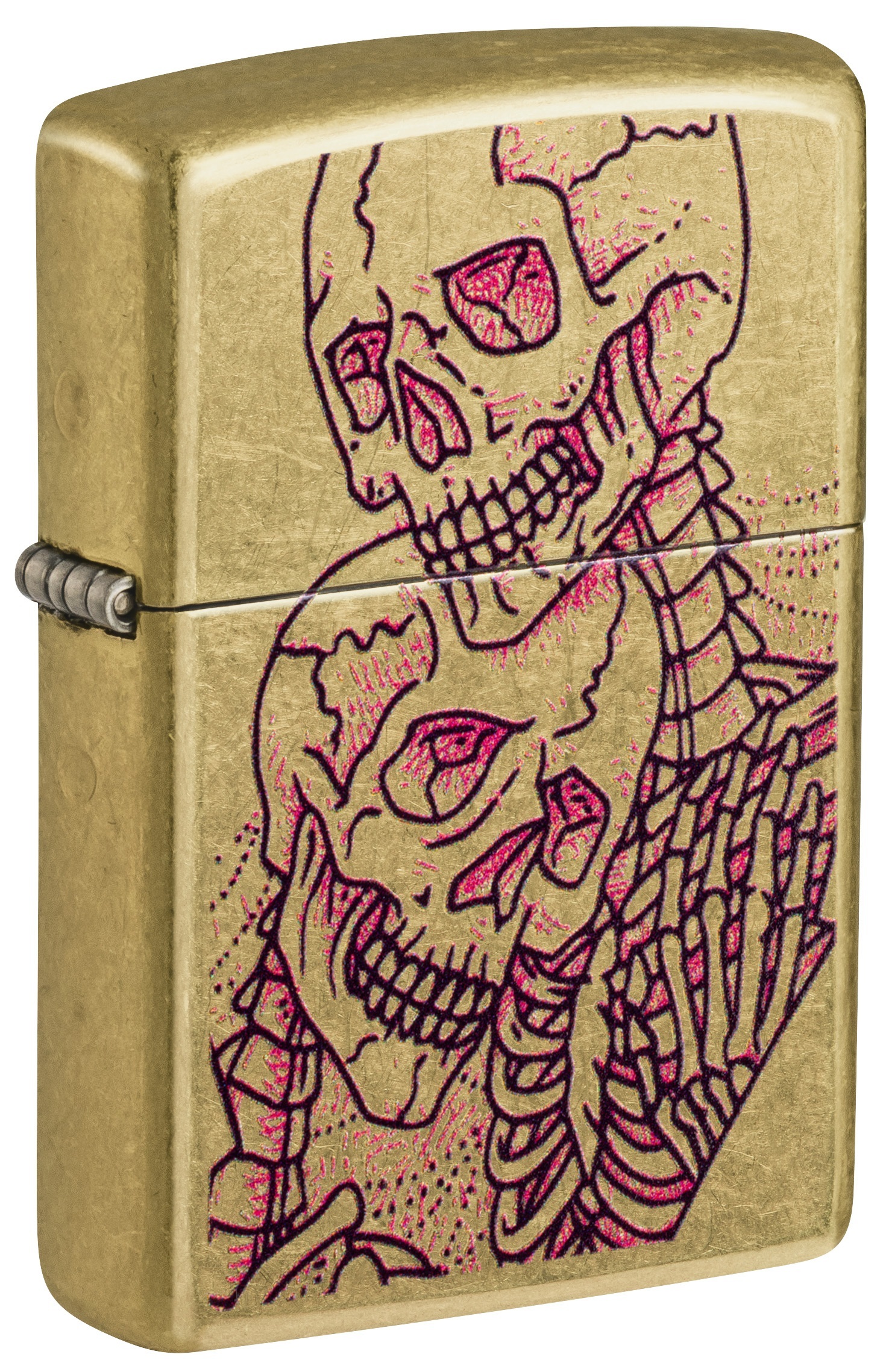 Front shot of Zippo Bejeweled Beetle Design High Polish Brass Windproof Lighter standing at a 3/4 angle.