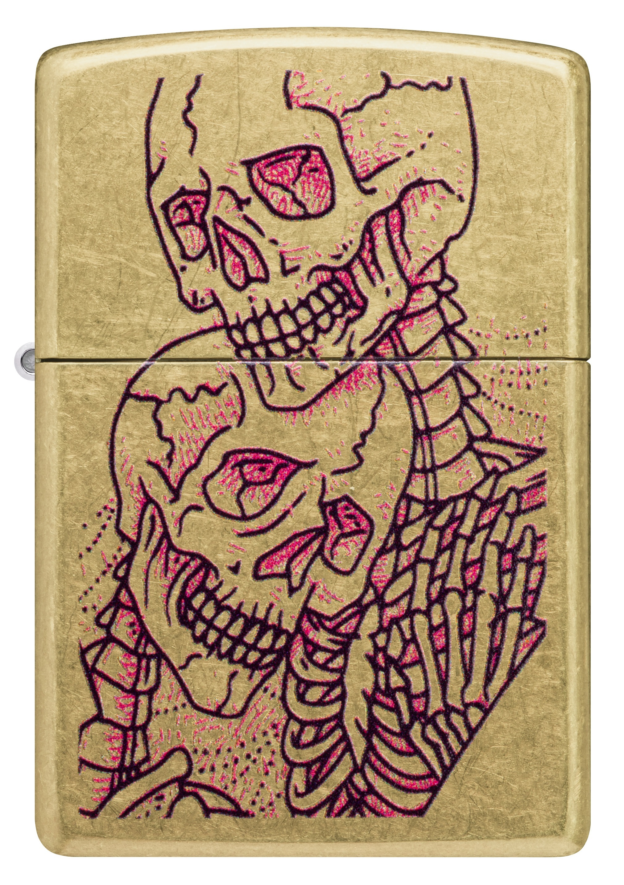 Front shot of Zippo Bejeweled Beetle Design High Polish Brass Windproof Lighter standing at a 3/4 angle.