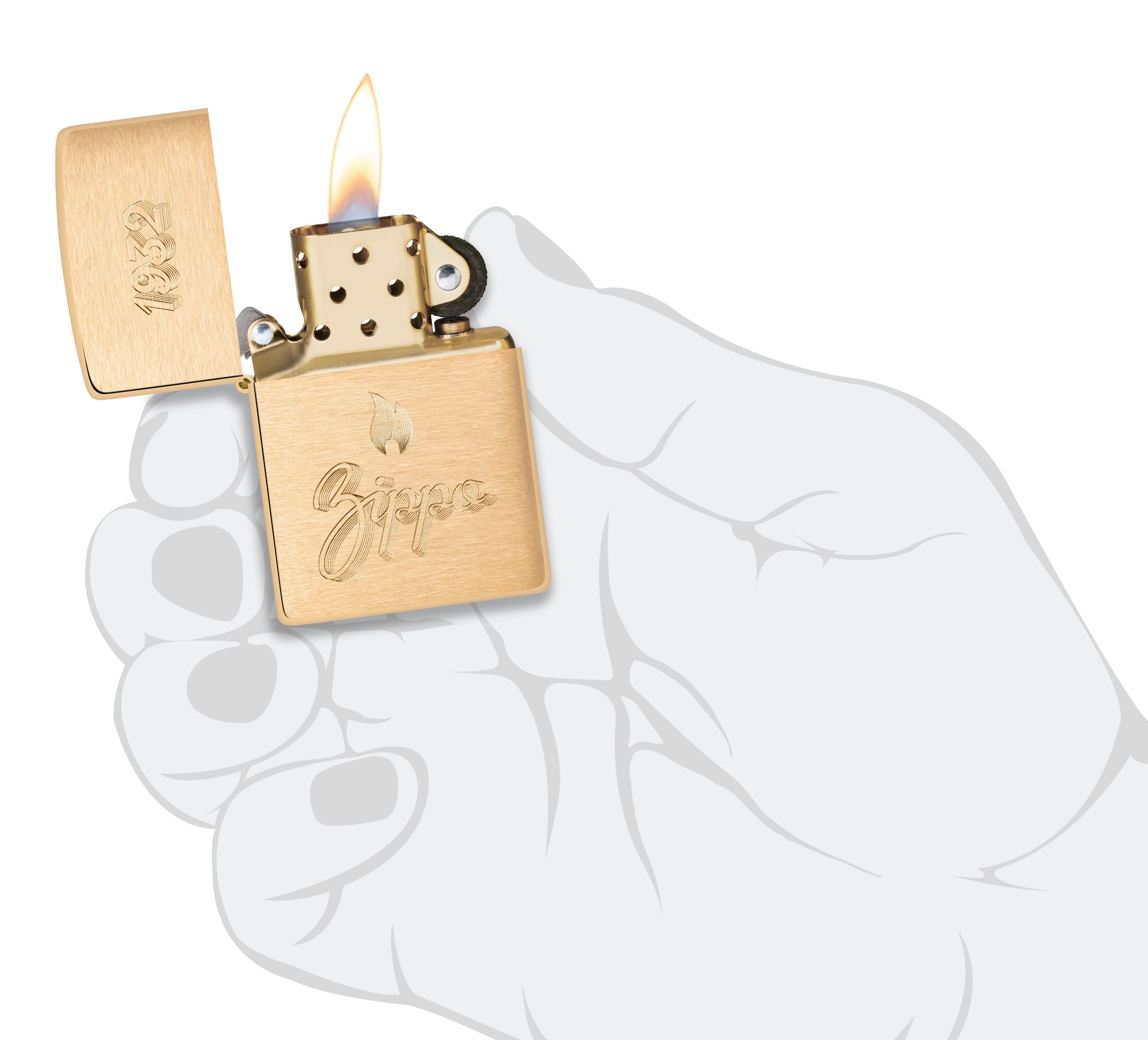 Front shot of Zippo Bejeweled Beetle Design High Polish Brass Windproof Lighter standing at a 3/4 angle.