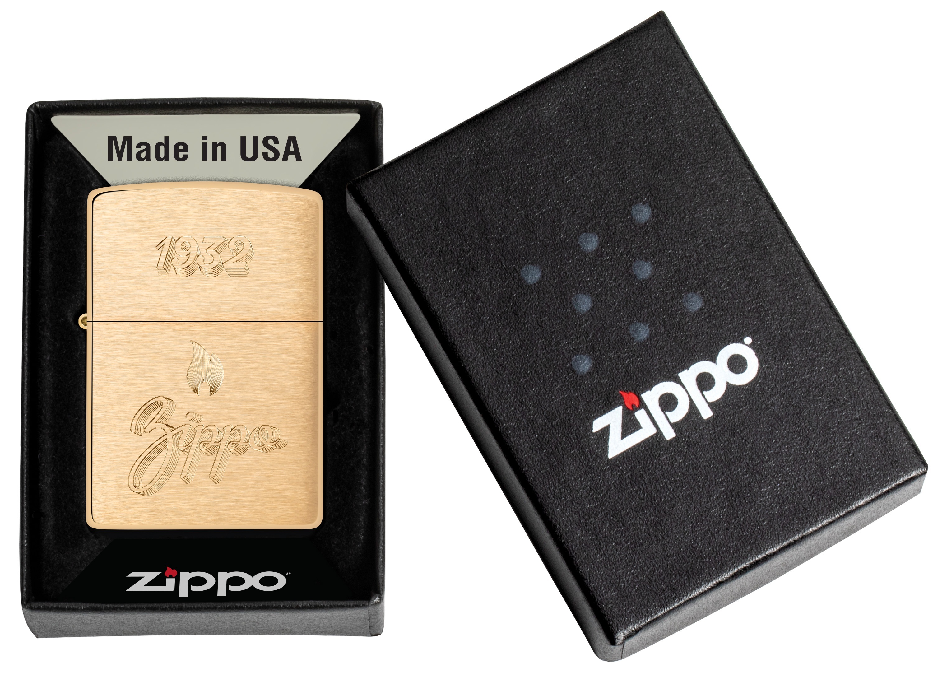 Front shot of Zippo Bejeweled Beetle Design High Polish Brass Windproof Lighter standing at a 3/4 angle.